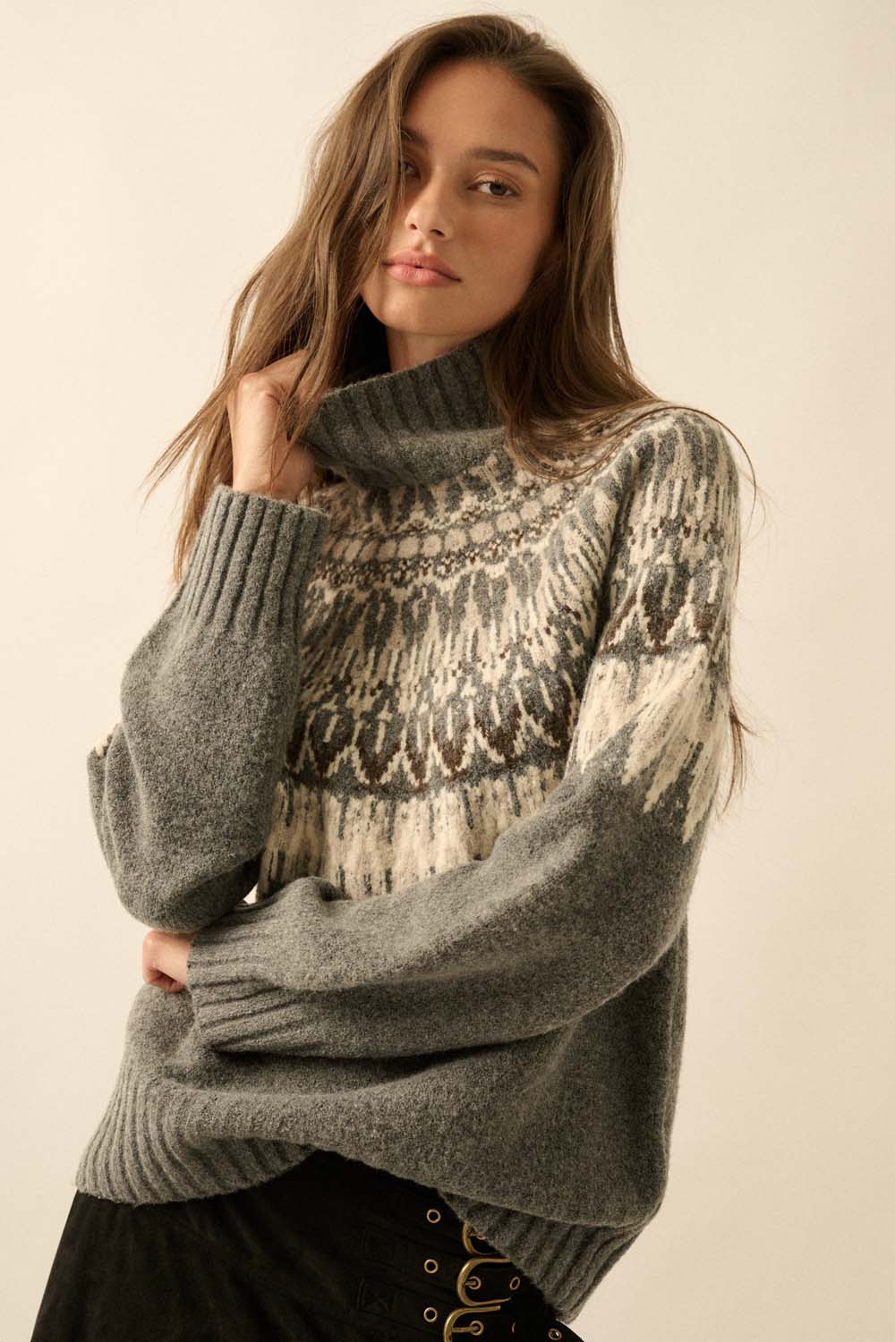 Fair Isle Knit Mock Neck Sweater - Image 3