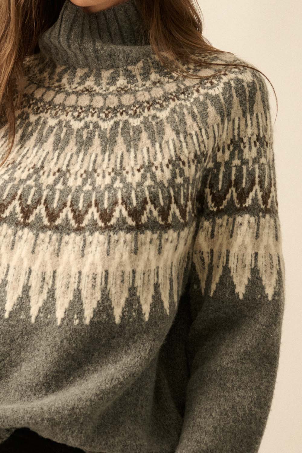 Fair Isle Knit Mock Neck Sweater - Image 4