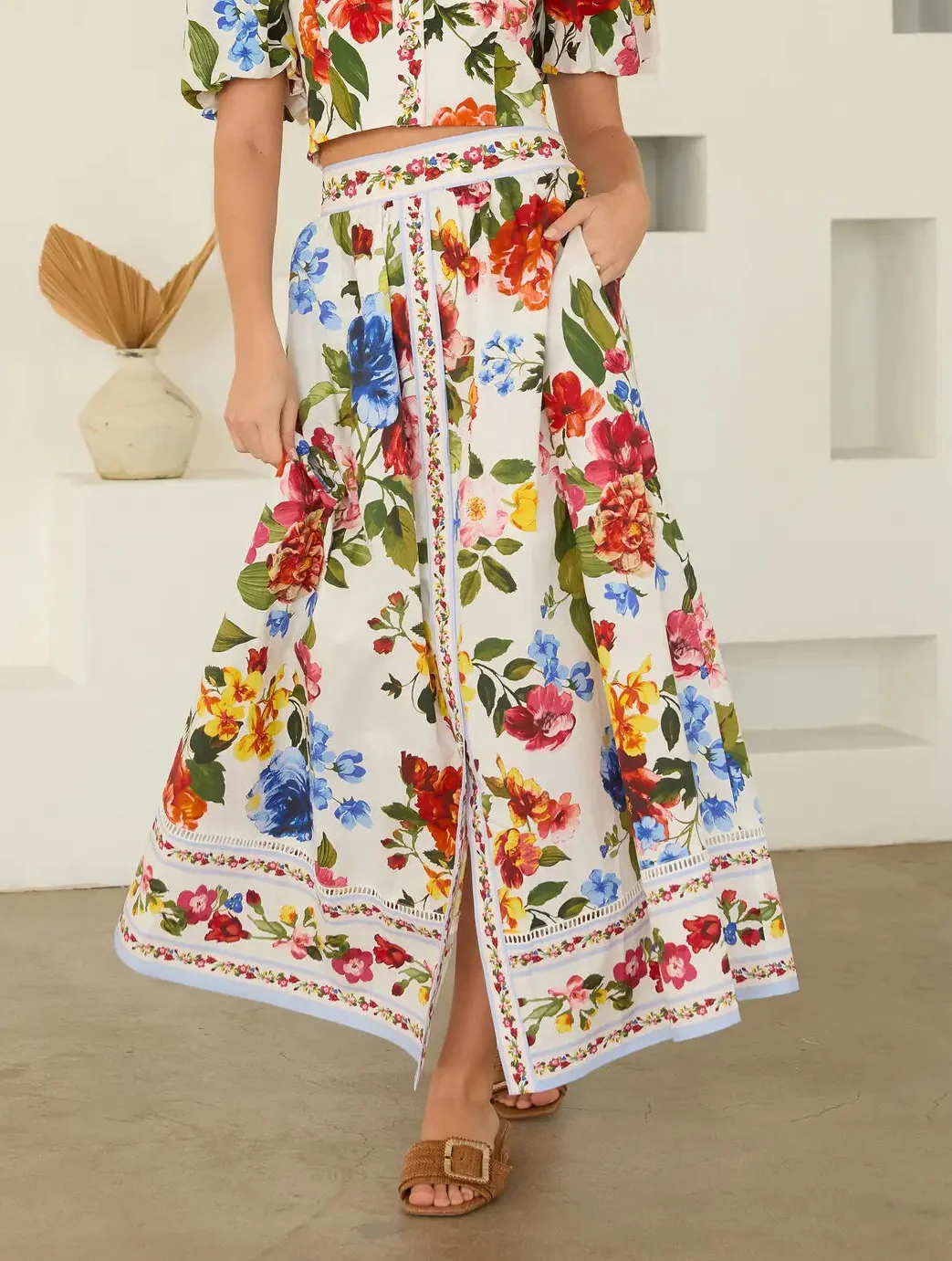 Floral Border Print Midi Skirt - Image 2
