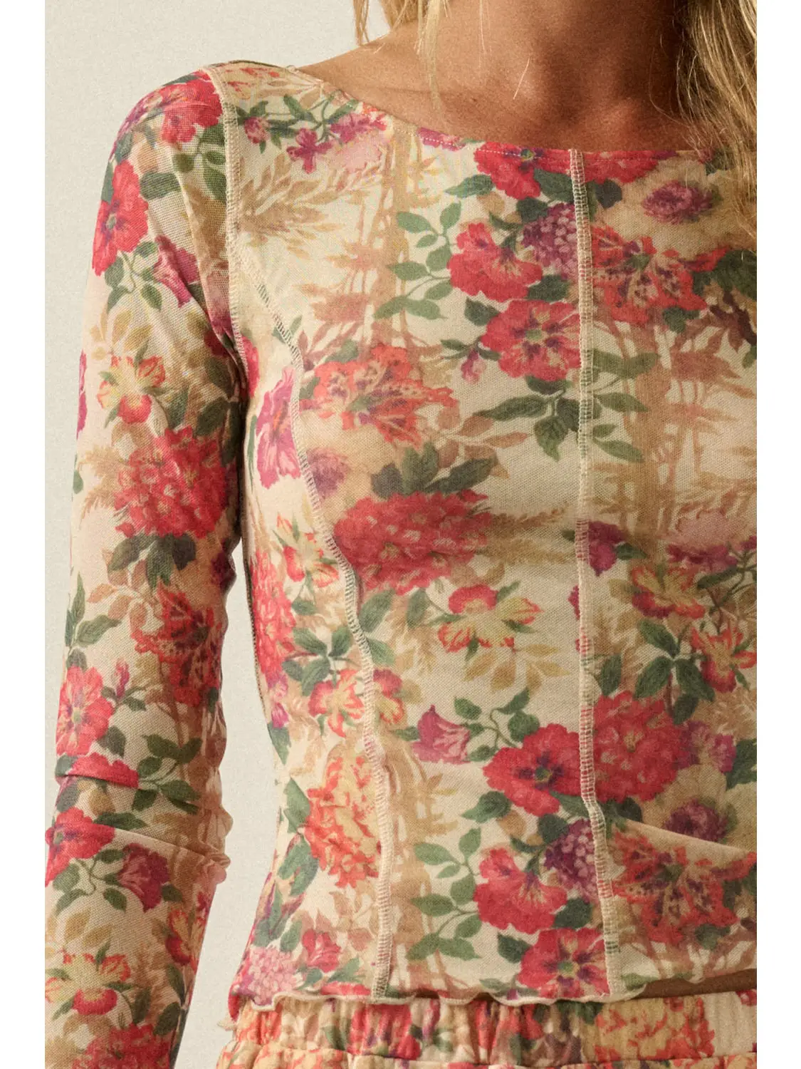 Floral Mesh Seamed Top