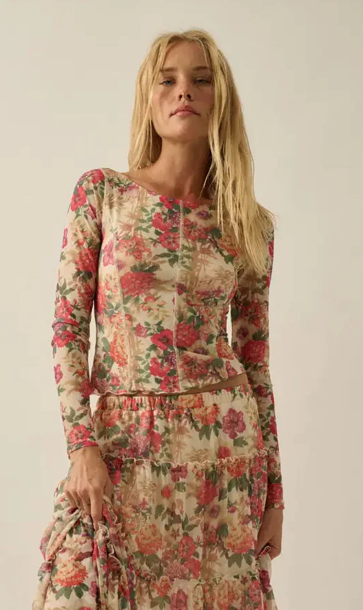 Floral Mesh Seamed Top - Image 2
