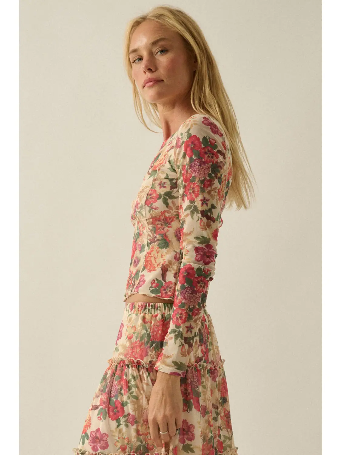 Floral Mesh Seamed Top - Image 3