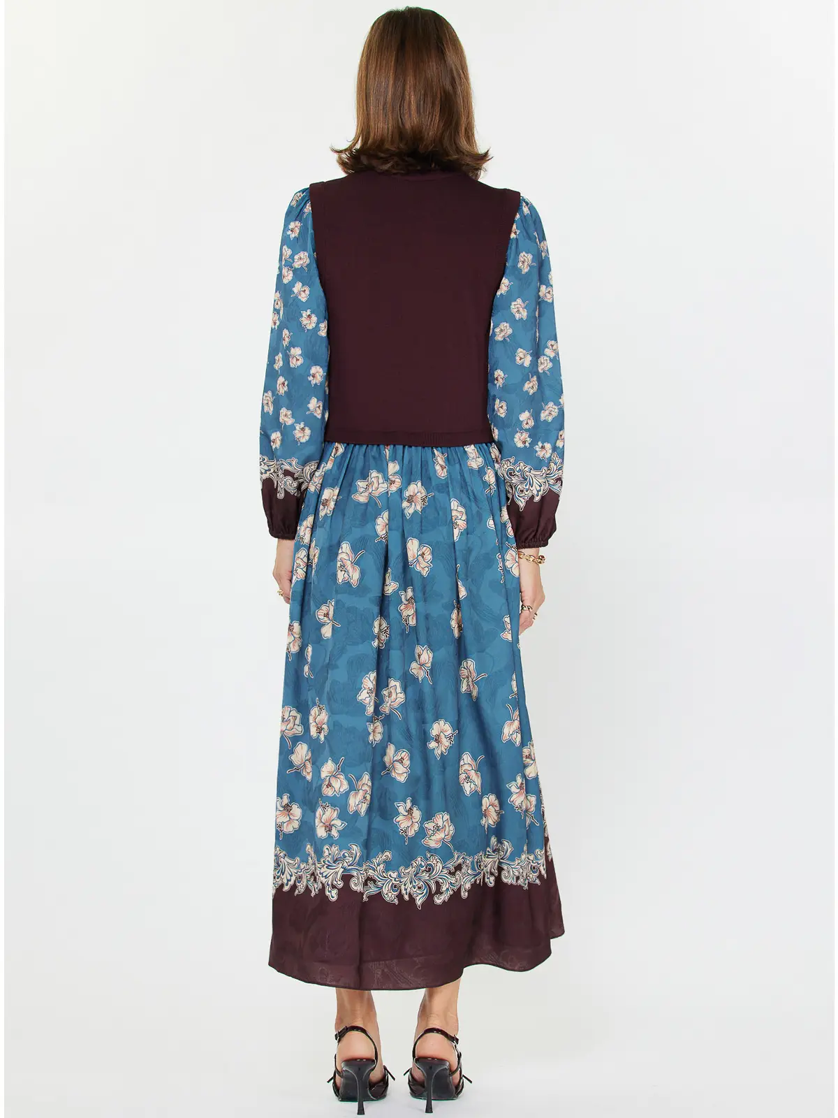 Floral Mixed Media Midi Dress - Image 3