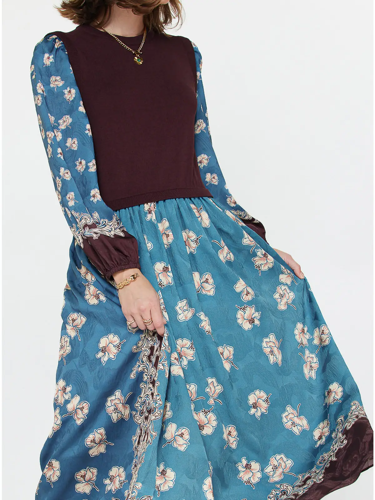 Floral Mixed Media Midi Dress - Image 4