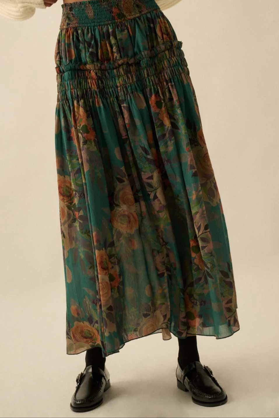 Floral Print Drop Waist Ruffle Maxi Skirt - Image 3
