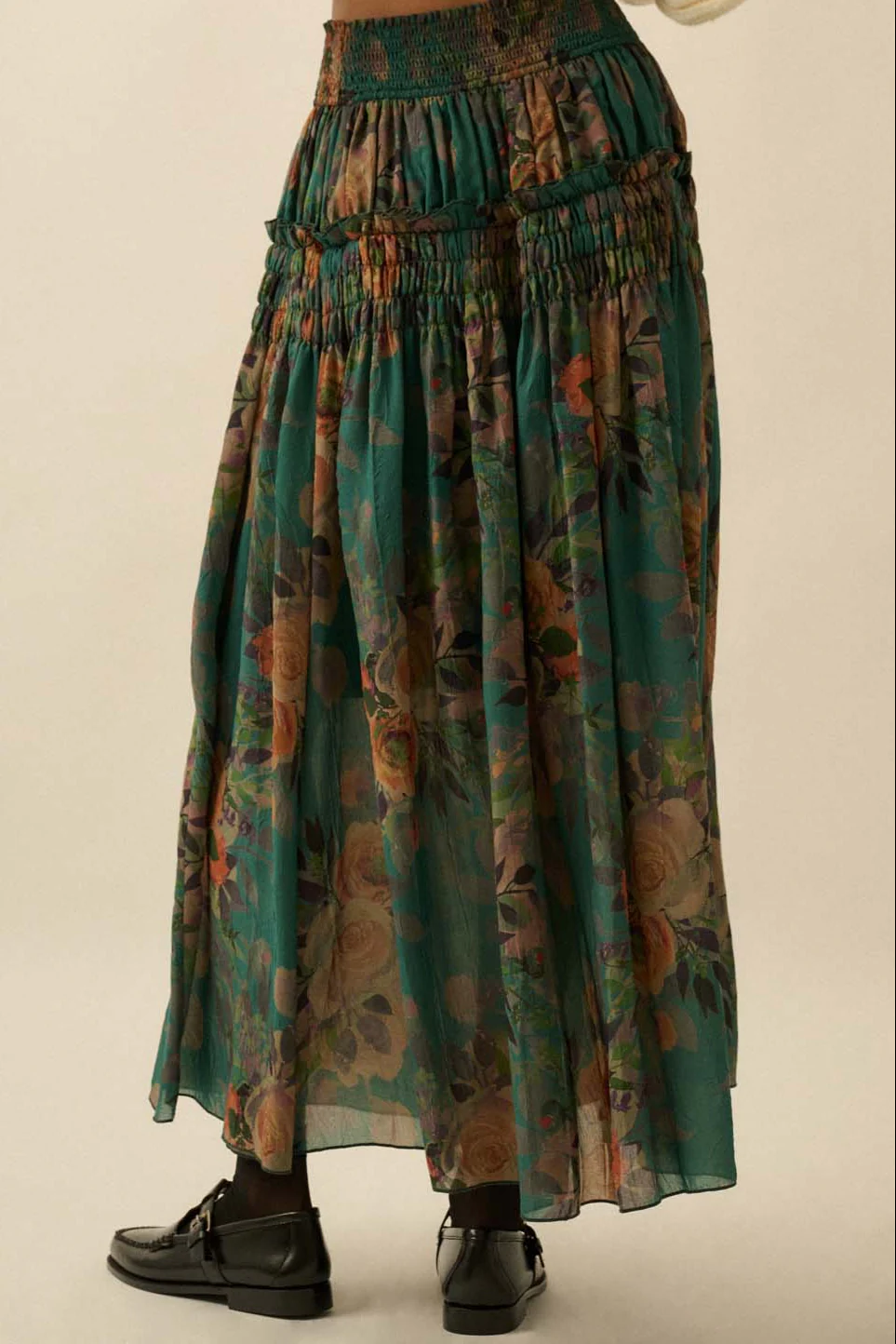 Floral Print Drop Waist Ruffle Maxi Skirt - Image 4