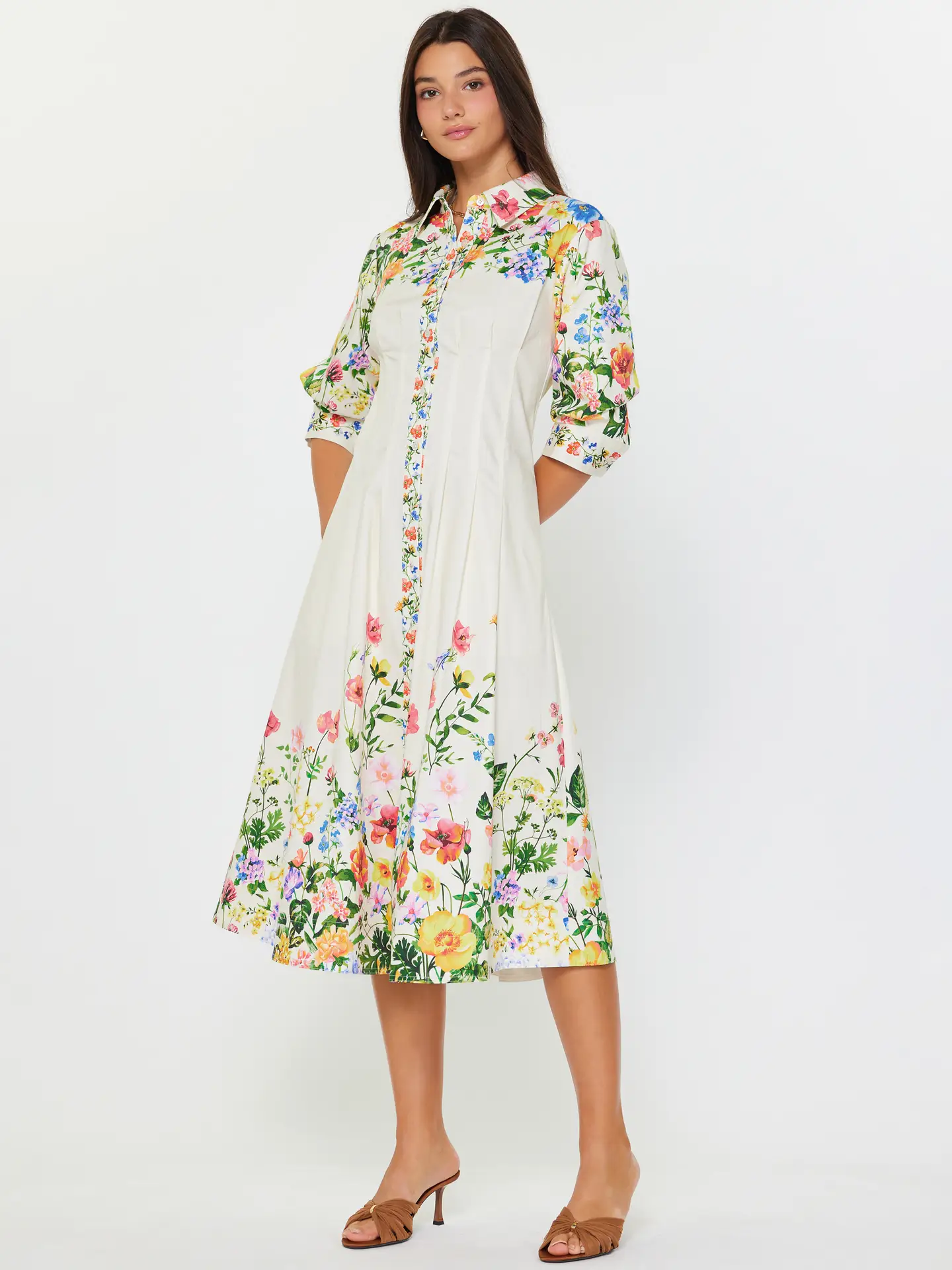 Floral Printed Button Down Midi Dress - Image 3