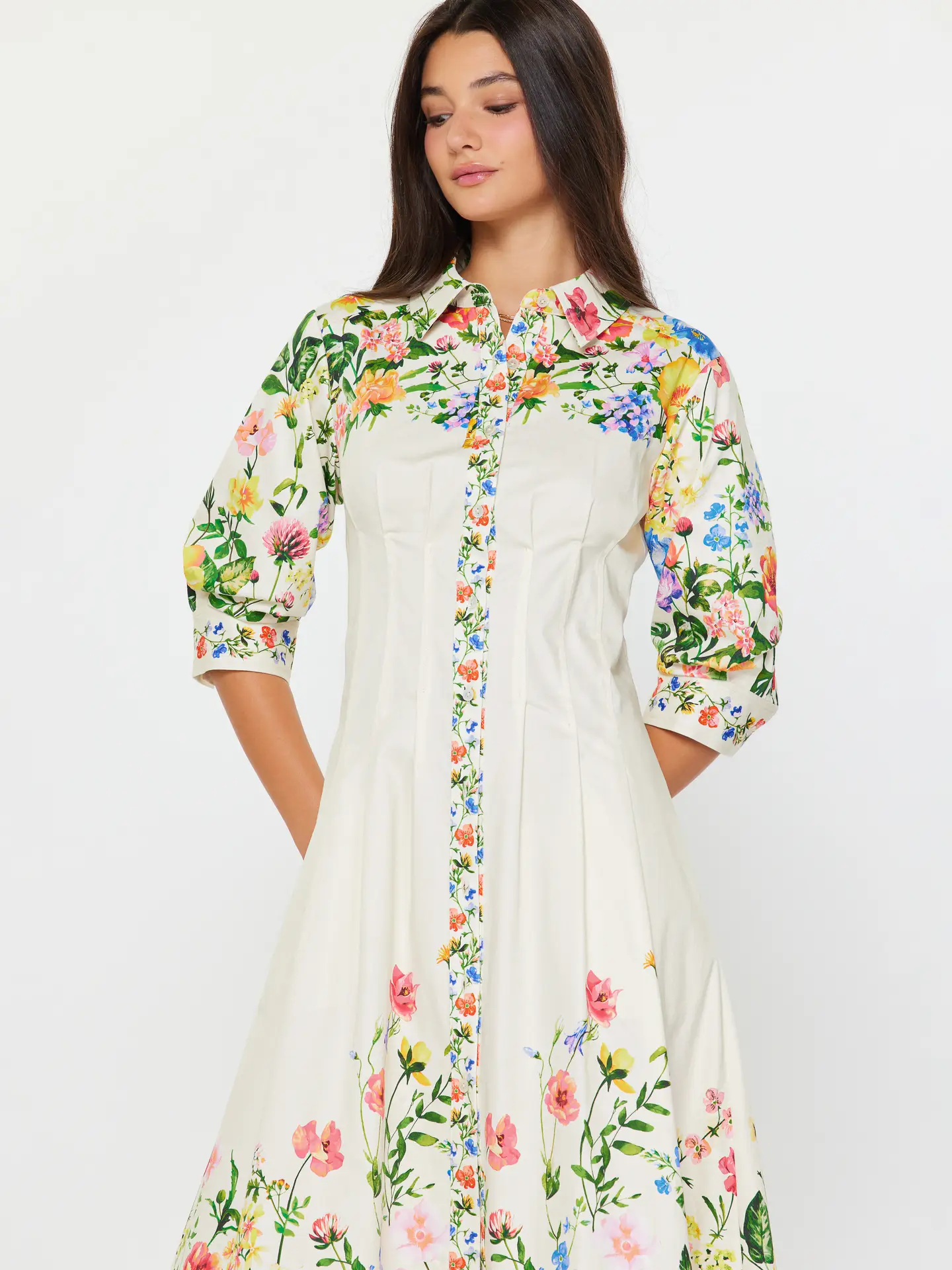 Floral Printed Button Down Midi Dress - Image 5