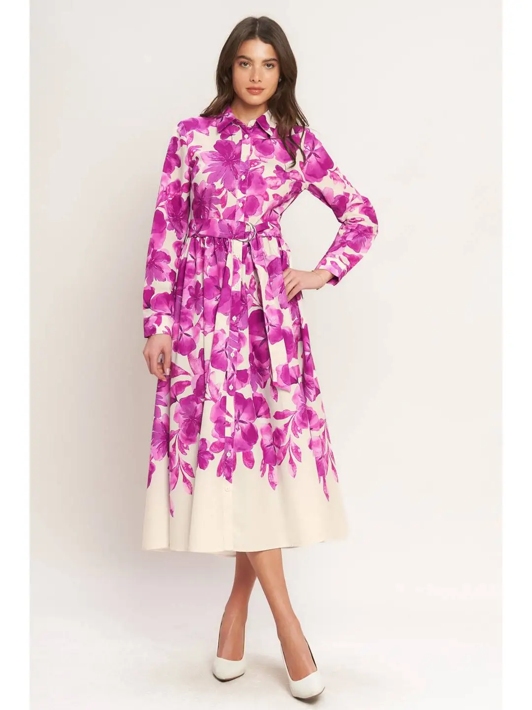 Floral Woven Midi Shirt Dress