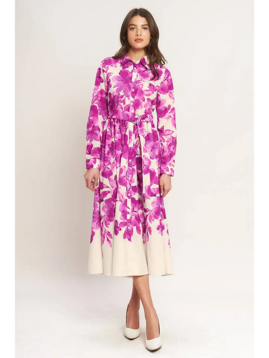 Floral Woven Midi Shirt Dress - Image 2