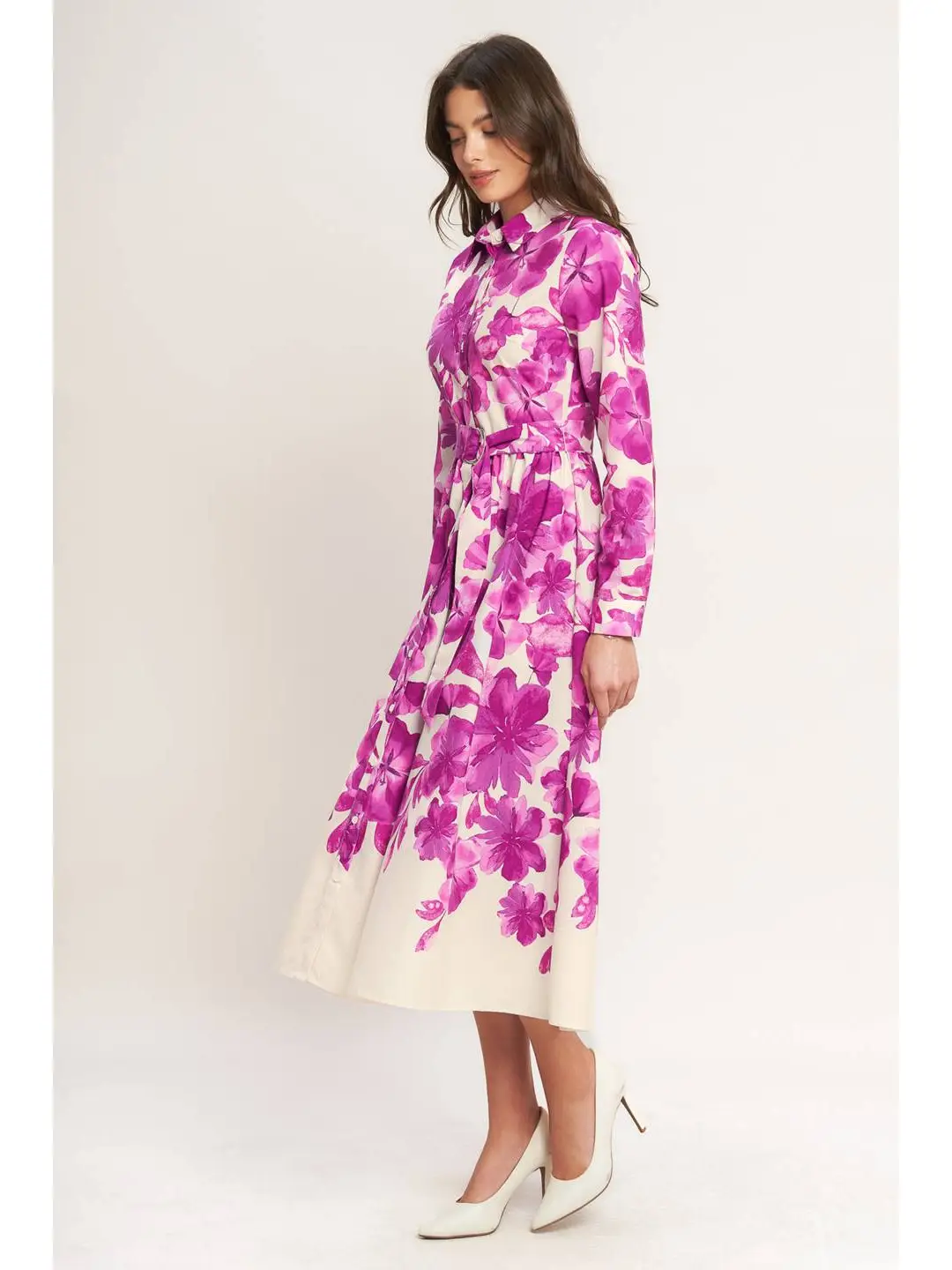 Floral Woven Midi Shirt Dress - Image 3