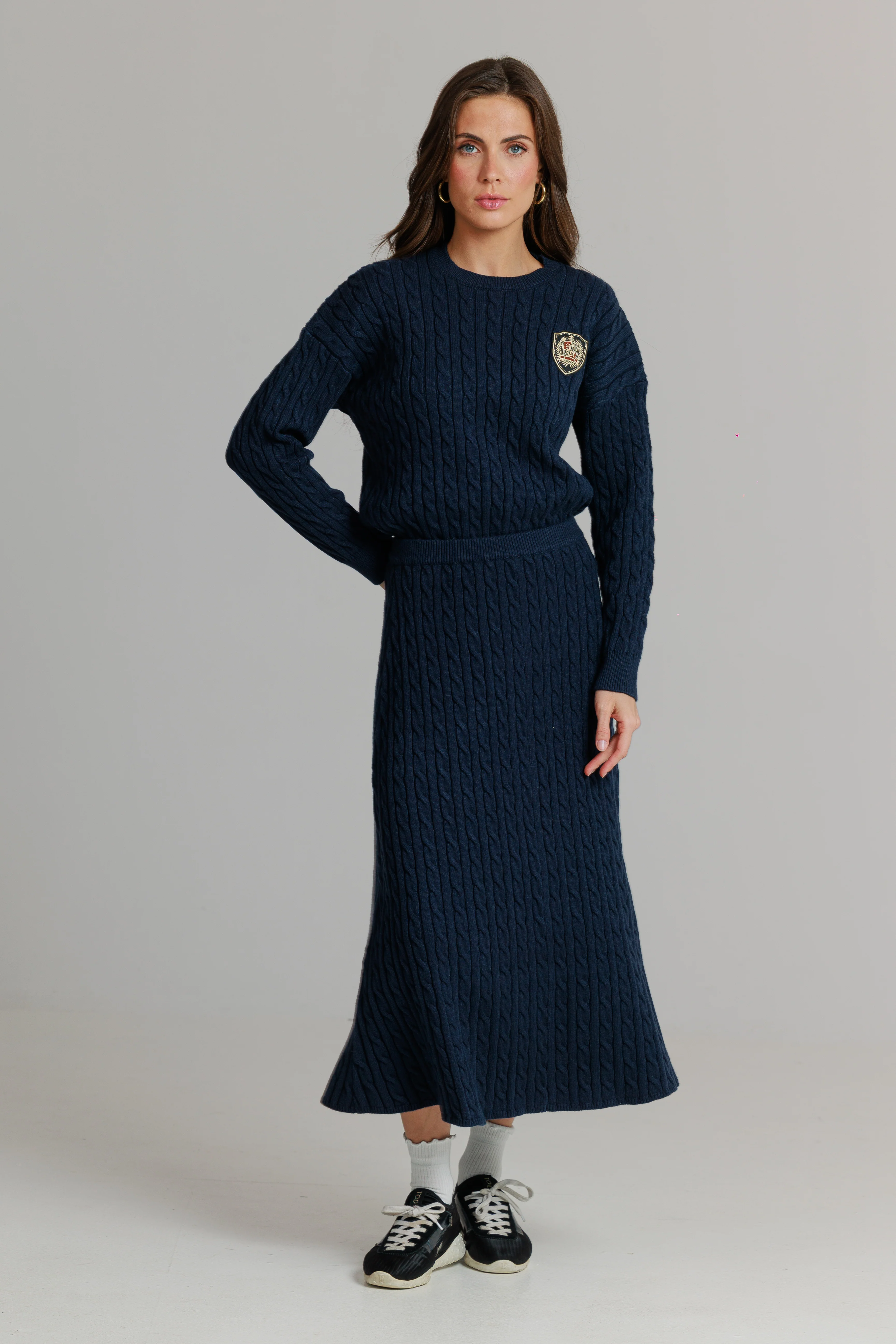 Loup Cable Knit Midi Skirt Navy - Image 2