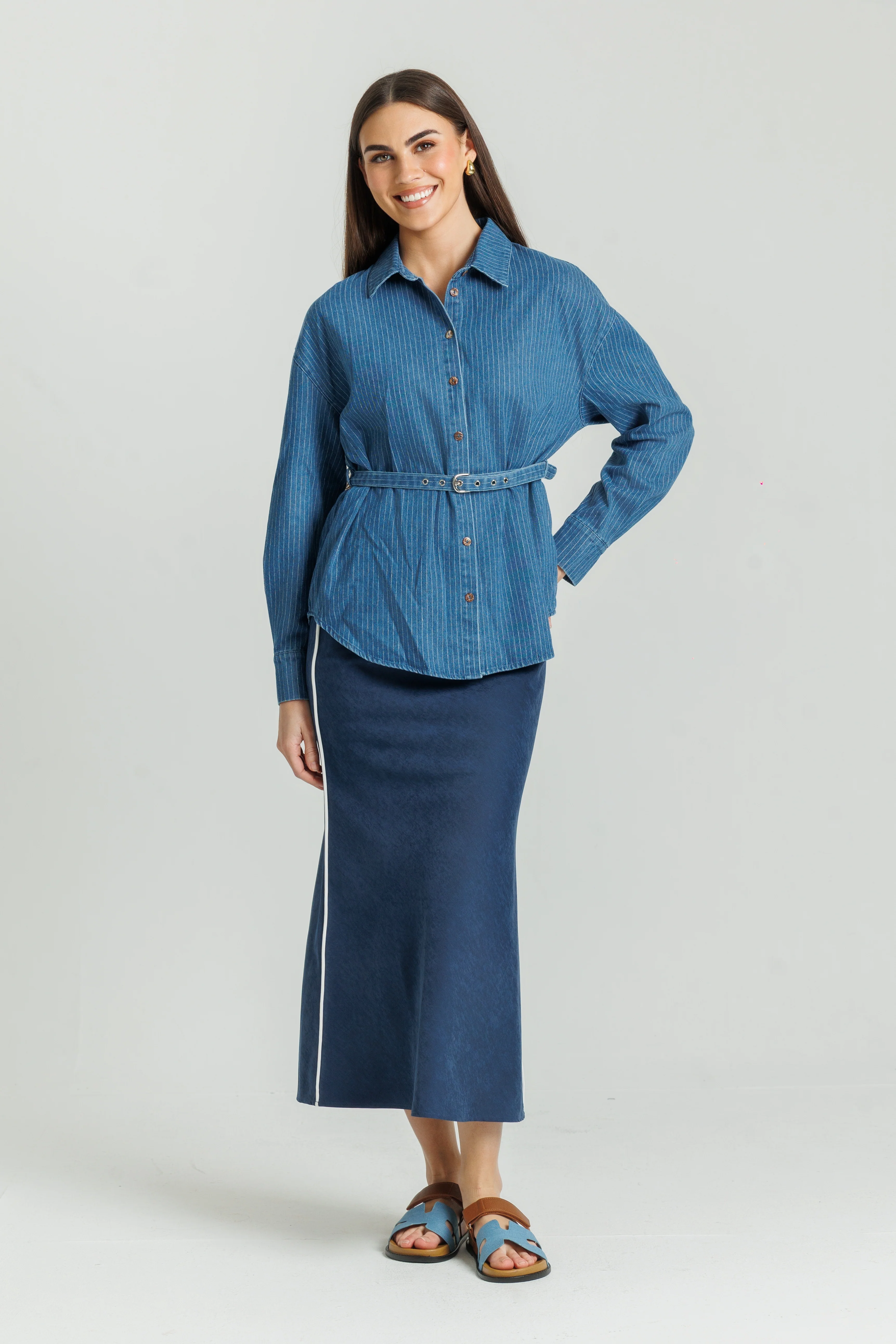 Loup Pinstripe Blouse Denim