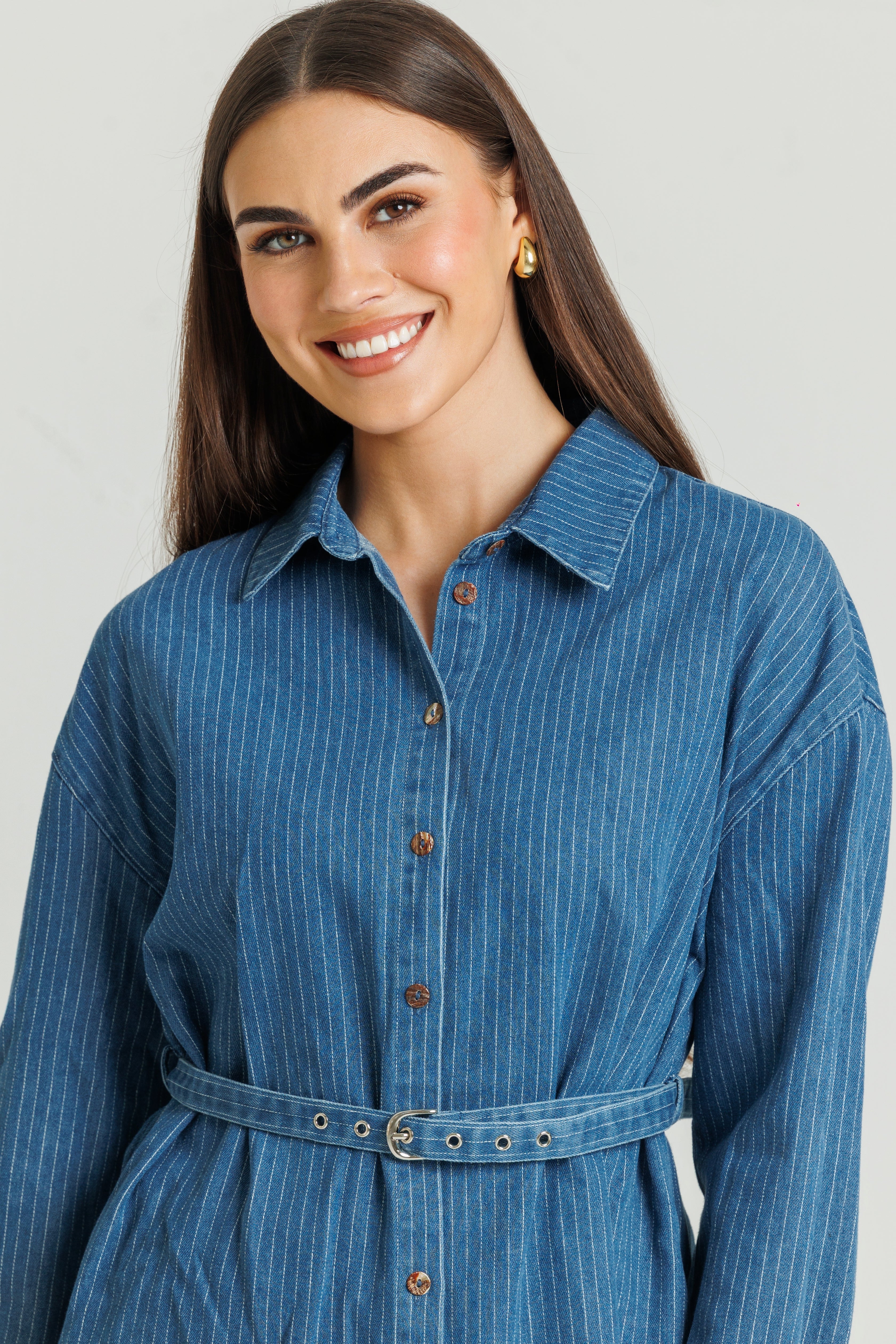 Loup Pinstripe Blouse Denim - Image 3