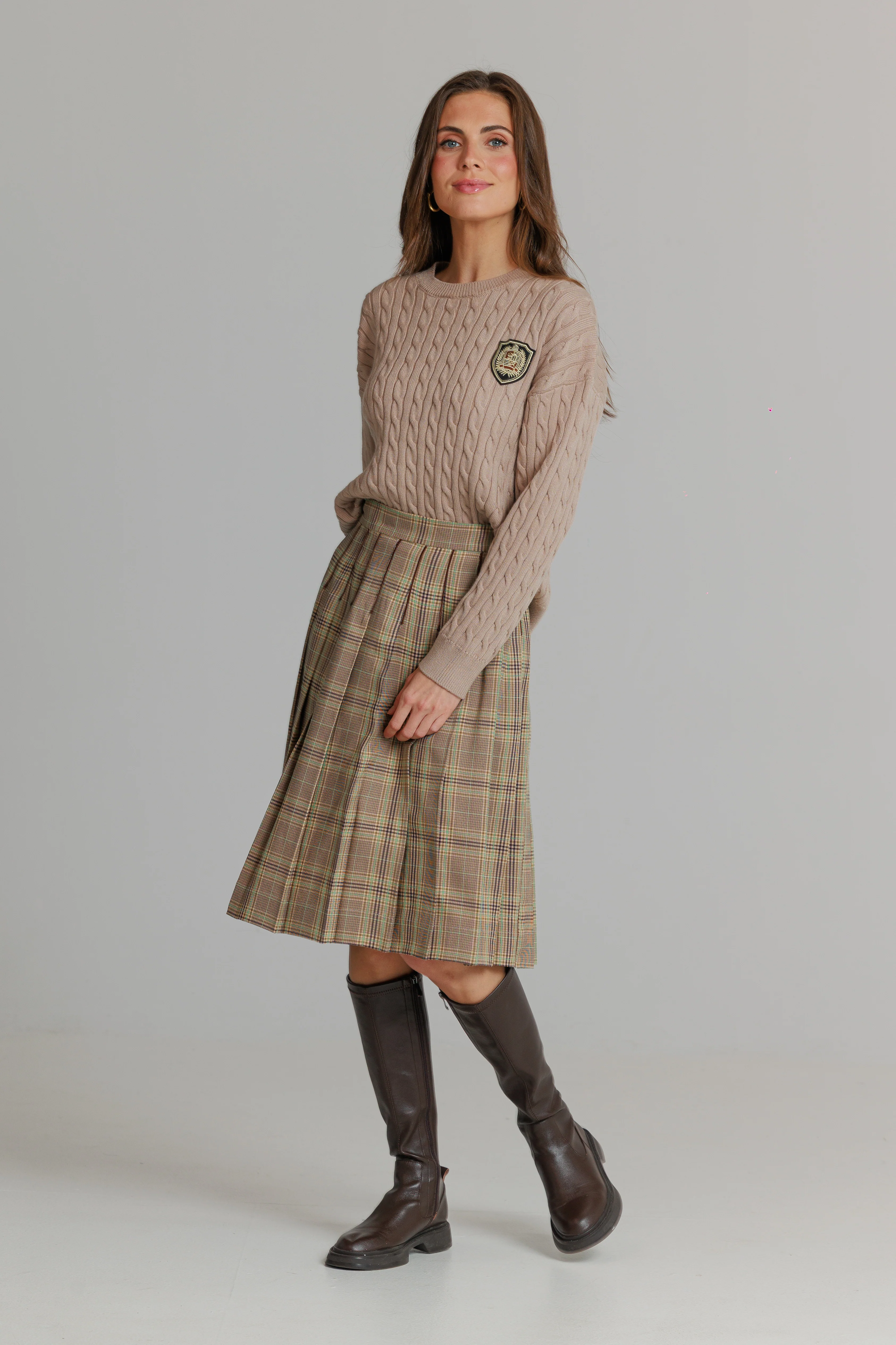 Loup Plaid Pleated Skirt Tan - Image 2