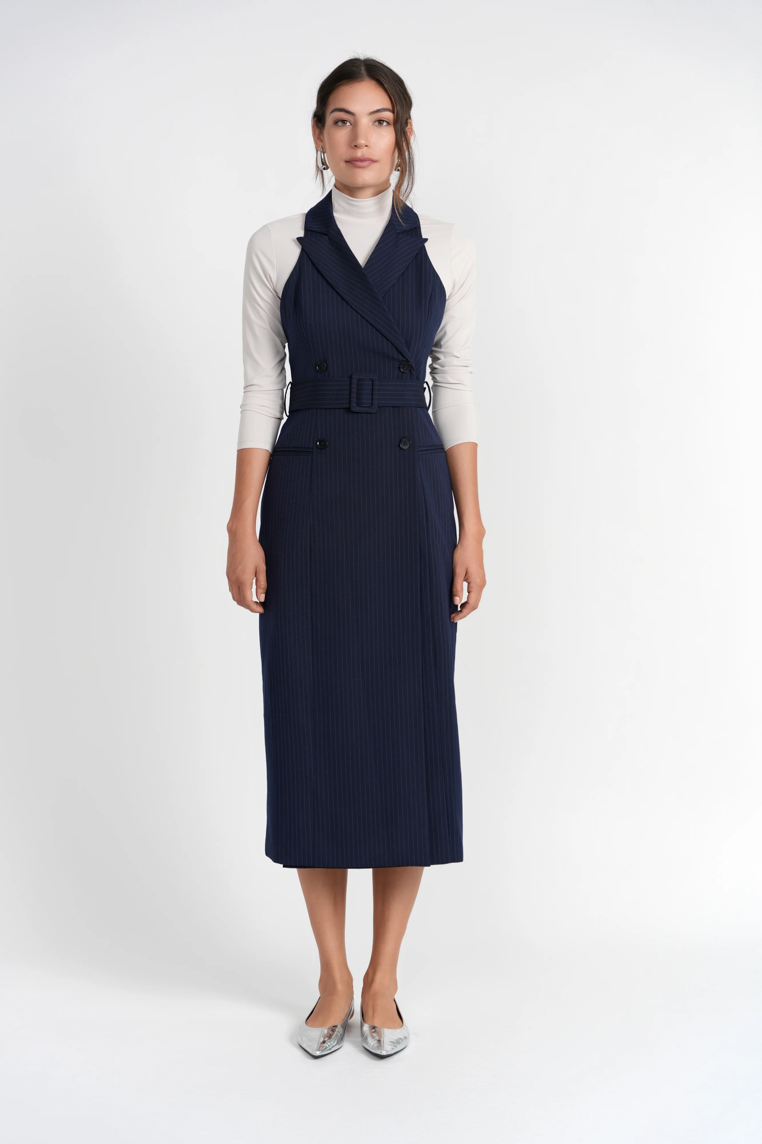 Luum Jaclyn Dress Navy Pinstripe