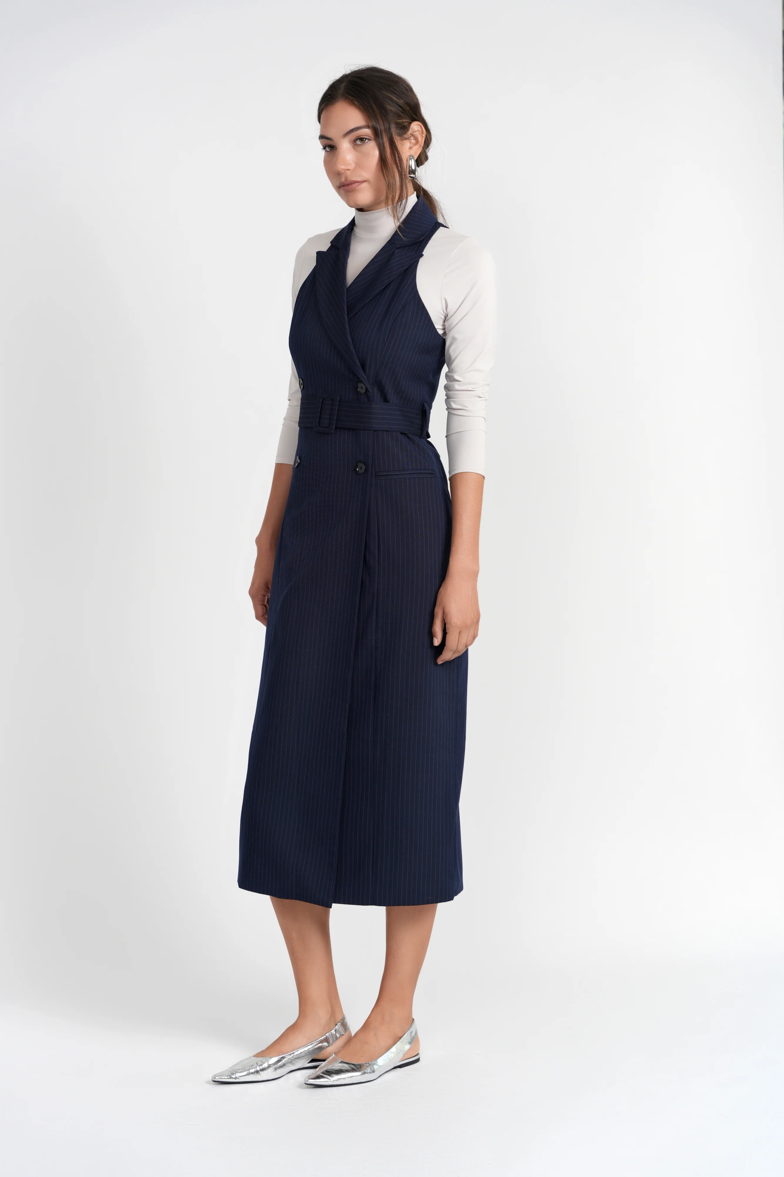 Luum Jaclyn Dress Navy Pinstripe - Image 2