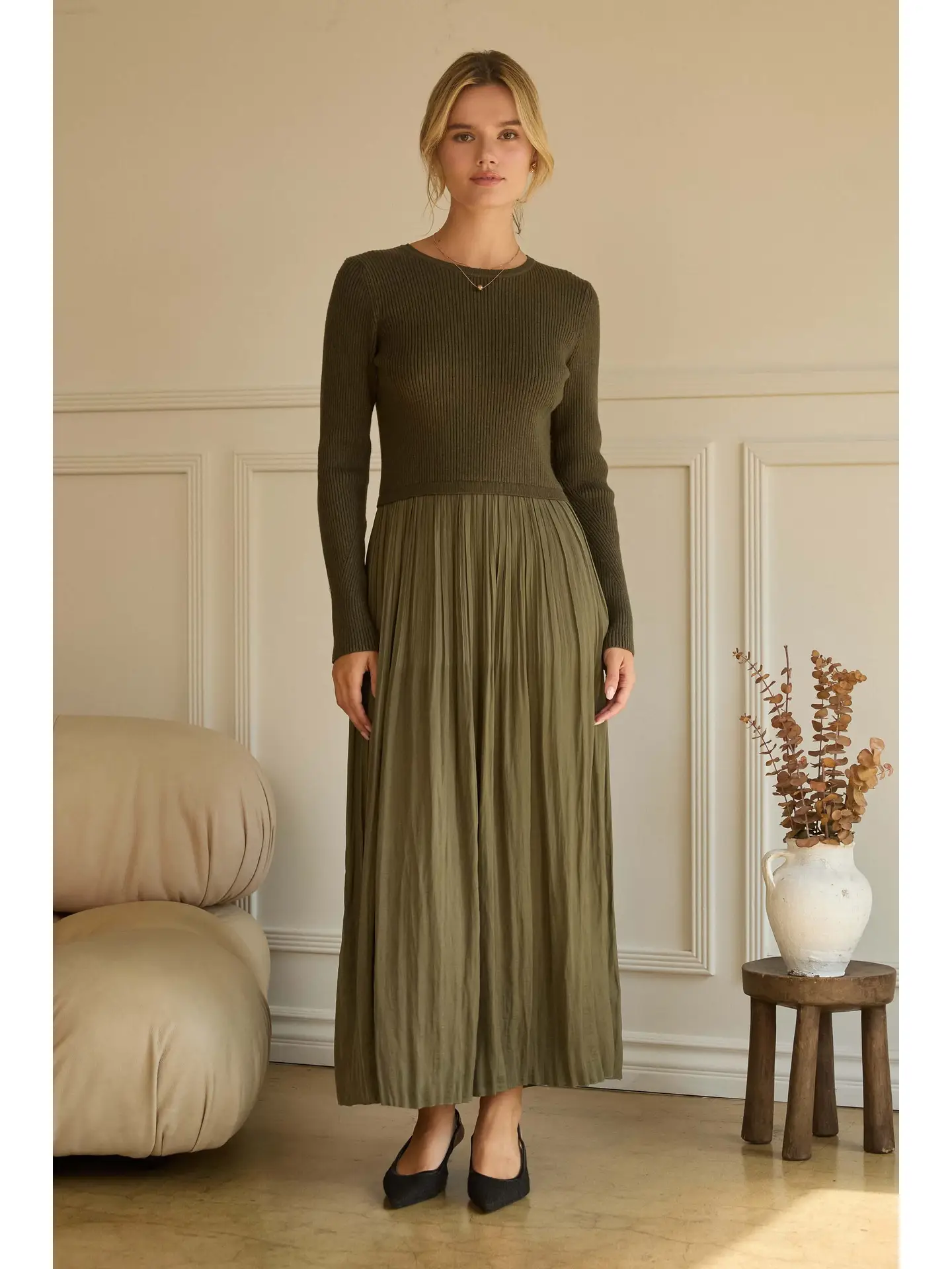 Mixed Media Long Sleeve Maxi Dress - Image 3