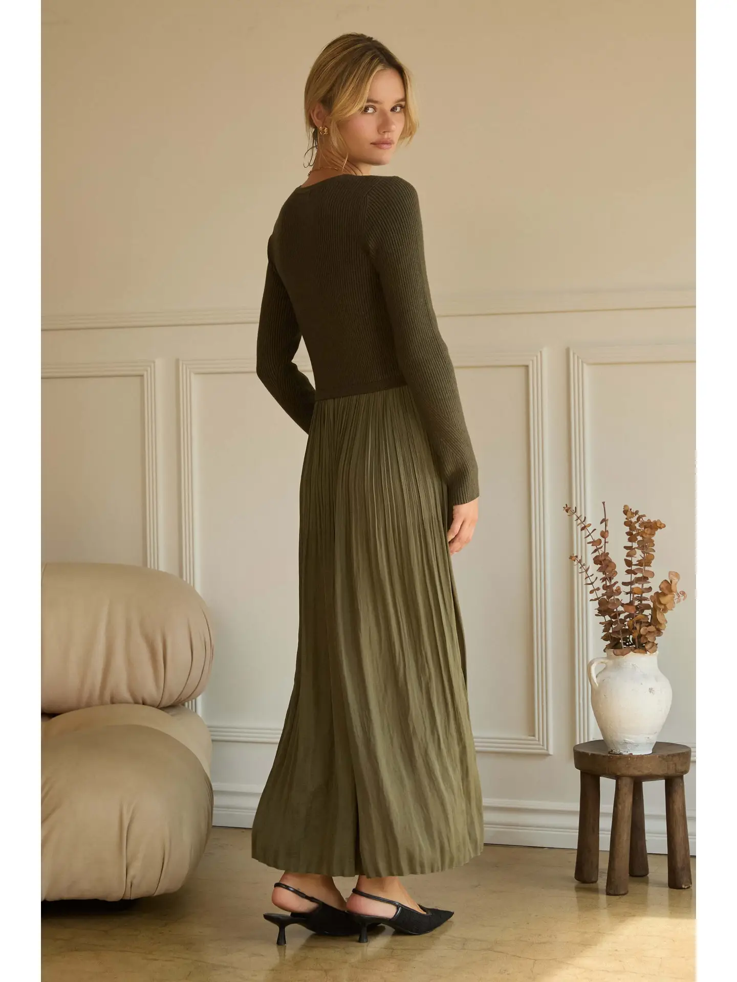 Mixed Media Long Sleeve Maxi Dress - Image 4
