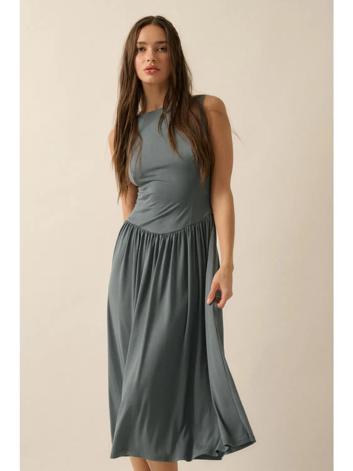 Modal Boatneck Drop Waist Midi Dress - Image 2