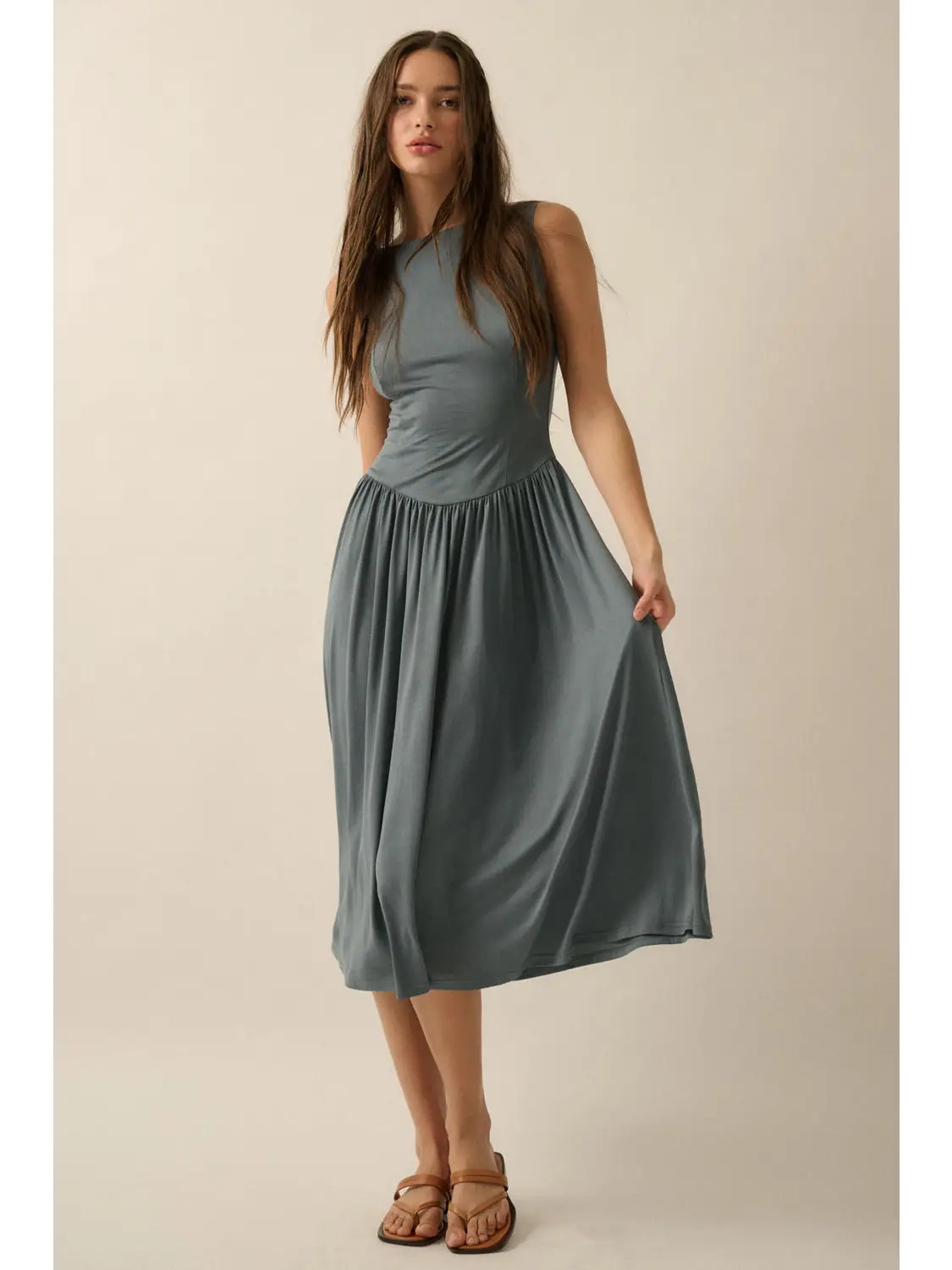 Modal Boatneck Drop Waist Midi Dress - Image 3