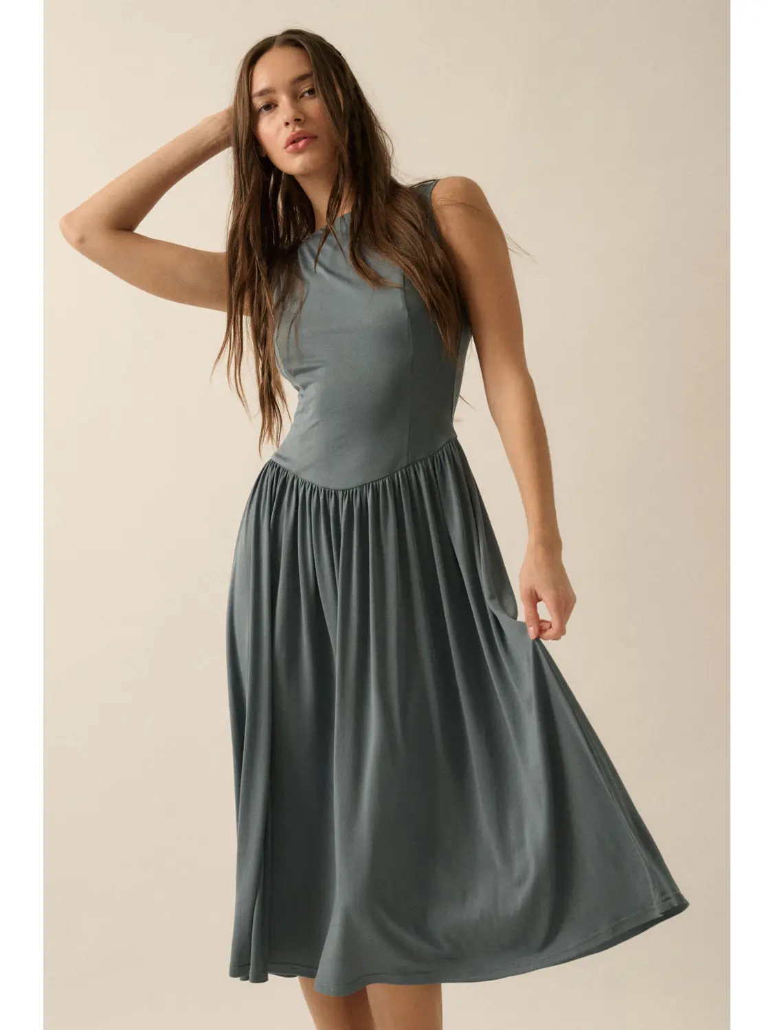 Modal Boatneck Drop Waist Midi Dress - Image 5