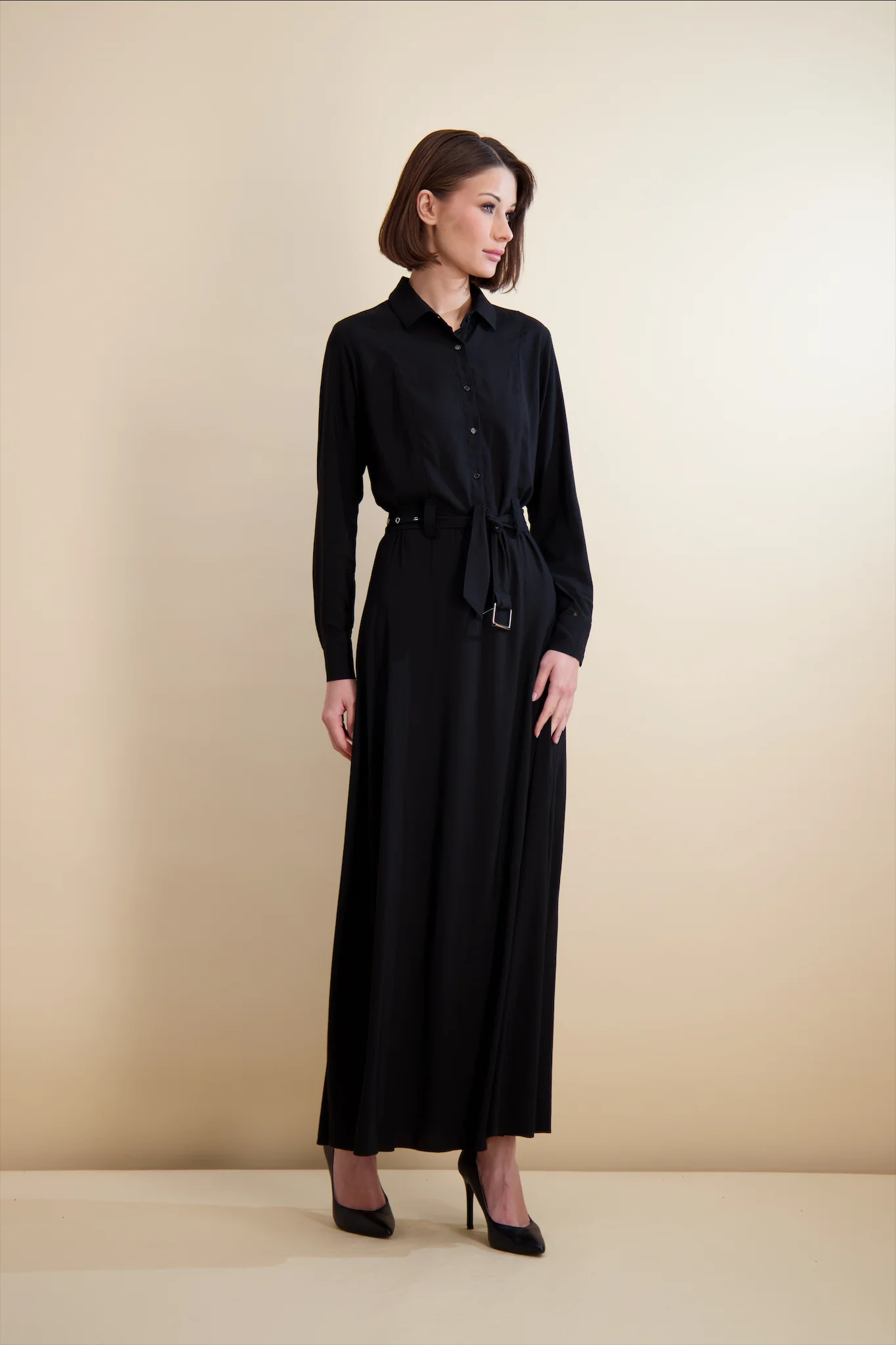 Pashmina Belted Maxi Black