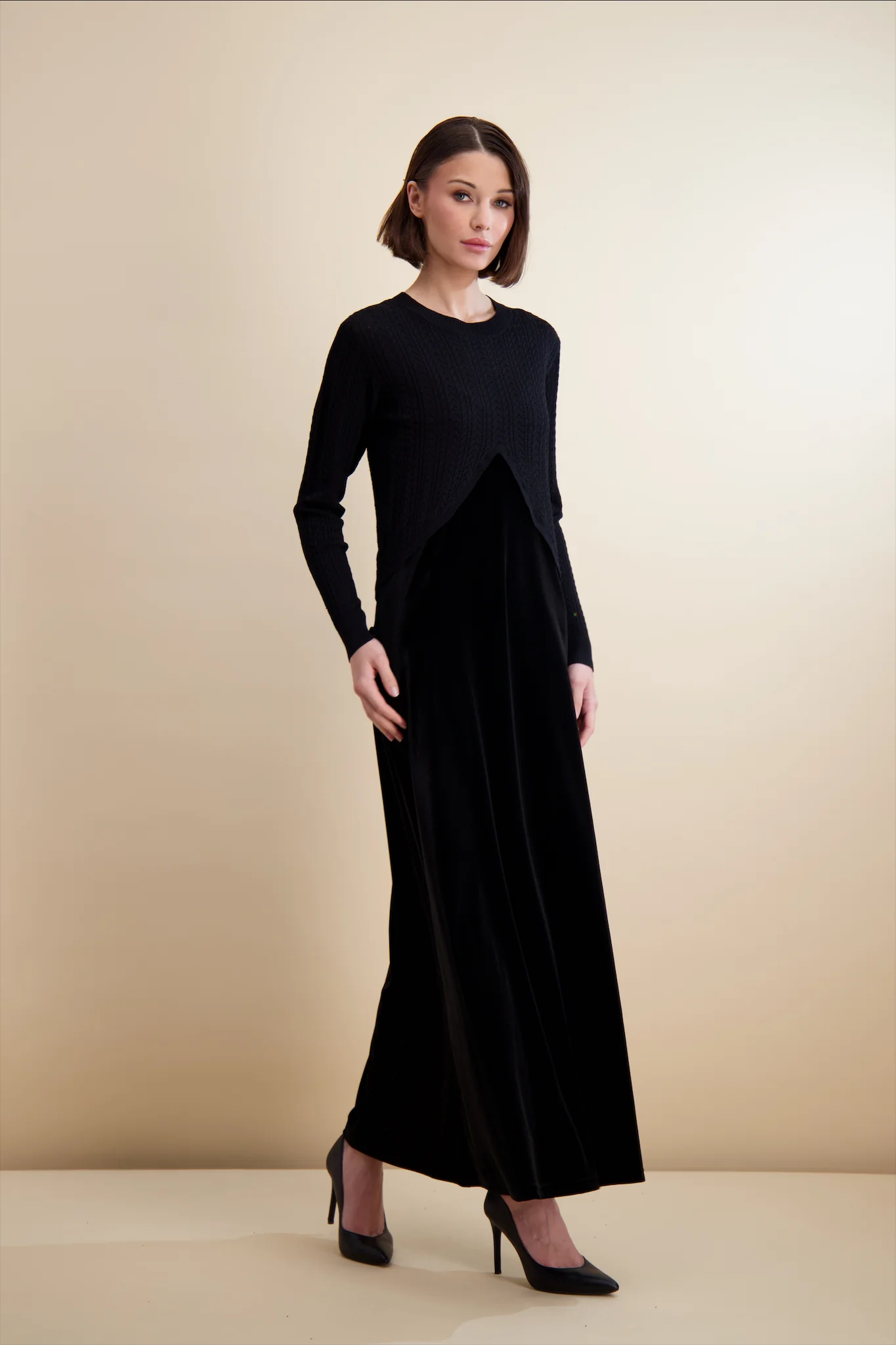 Pashmina Cable Knit Overlay Maxi