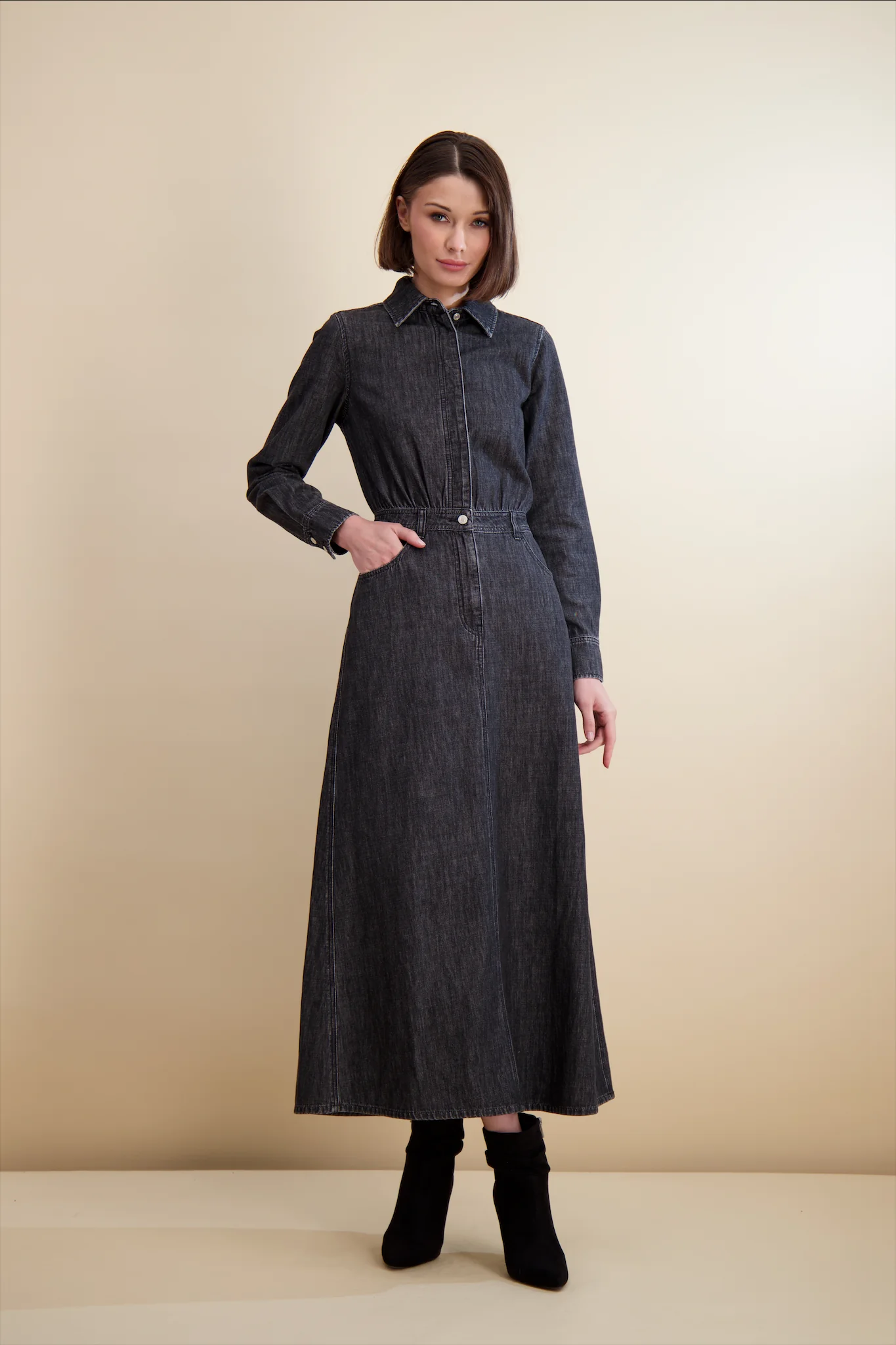 Pashmina Denim Utility Dress Black Denim - Image 5