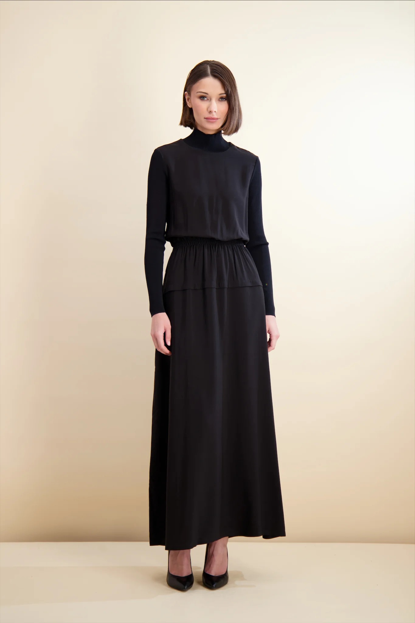 Pashmina Mock Neck Cinched Maxi