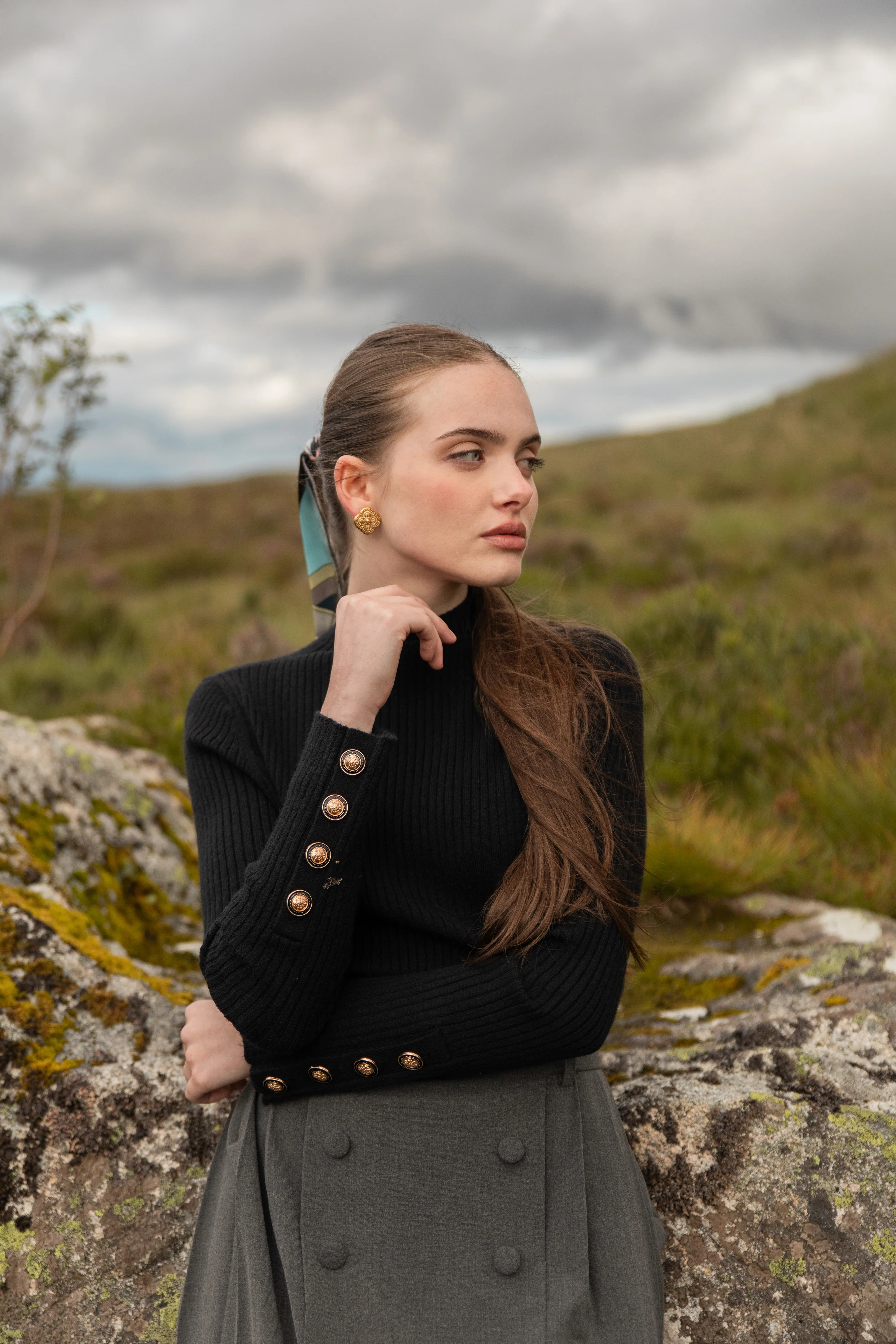 Pashmina Rib Knit Mock Neck Black - Image 2