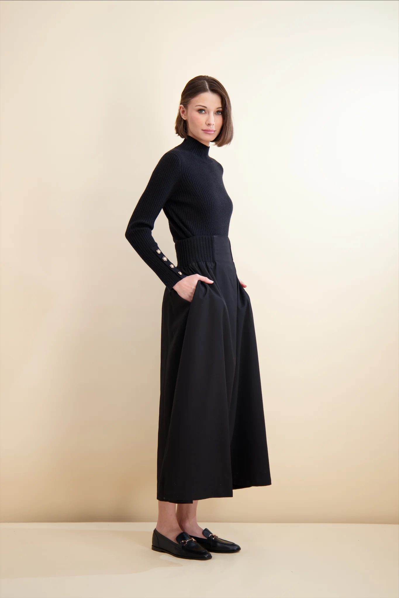 Pashmina Rib Knit Mock Neck Black - Image 3