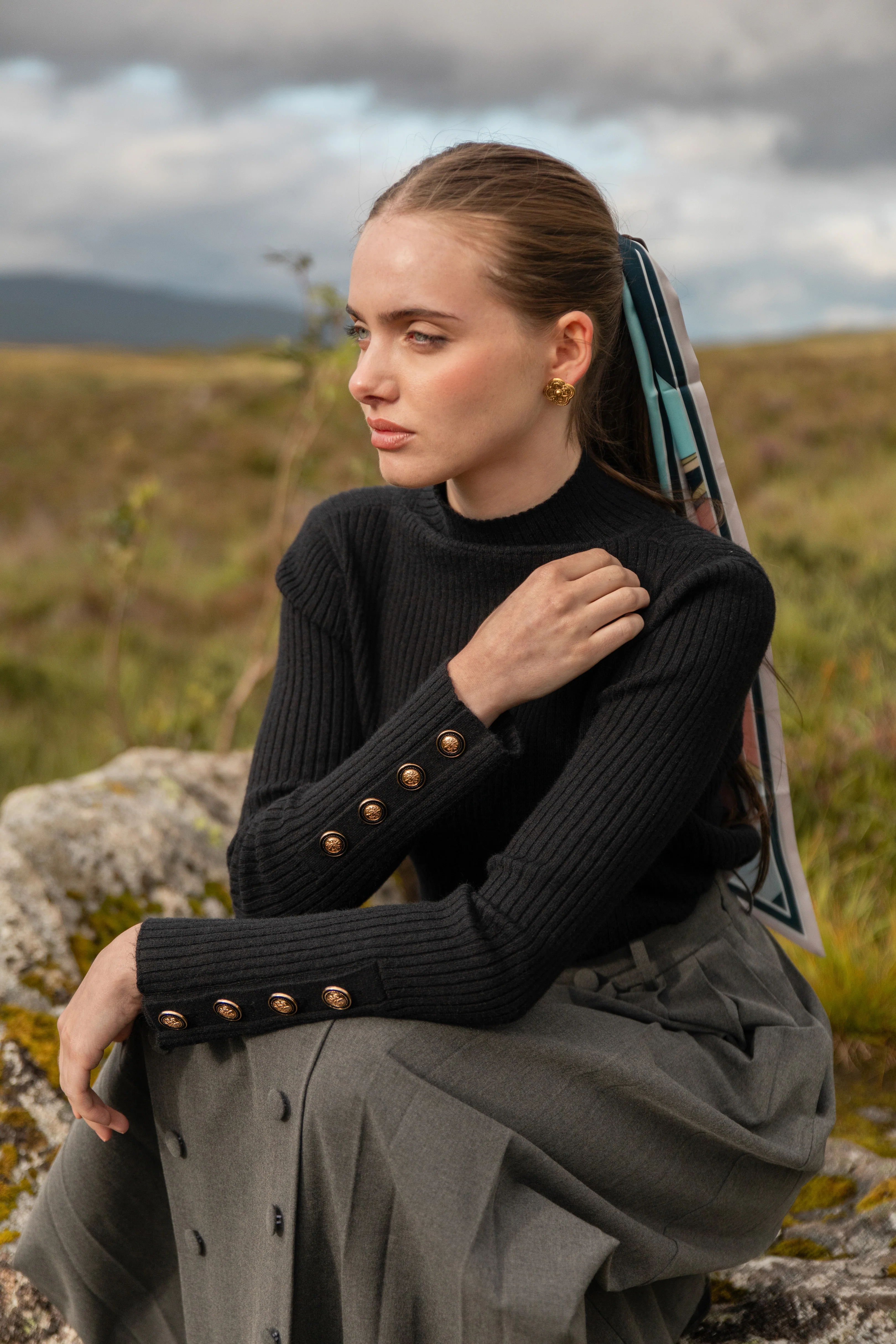 Pashmina Rib Knit Mock Neck Black - Image 5