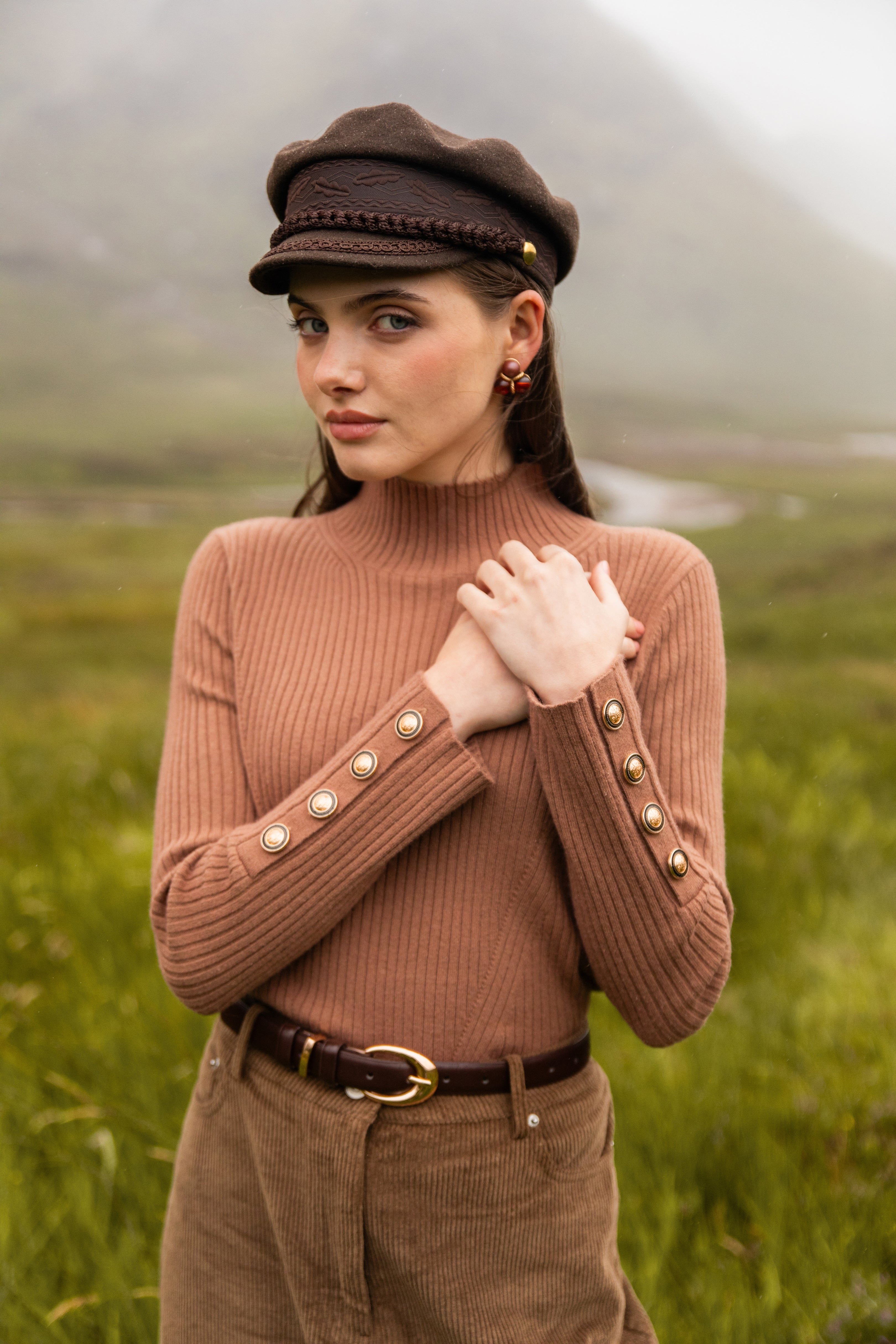Pashmina Rib Knit Mock Neck Tan - Image 2