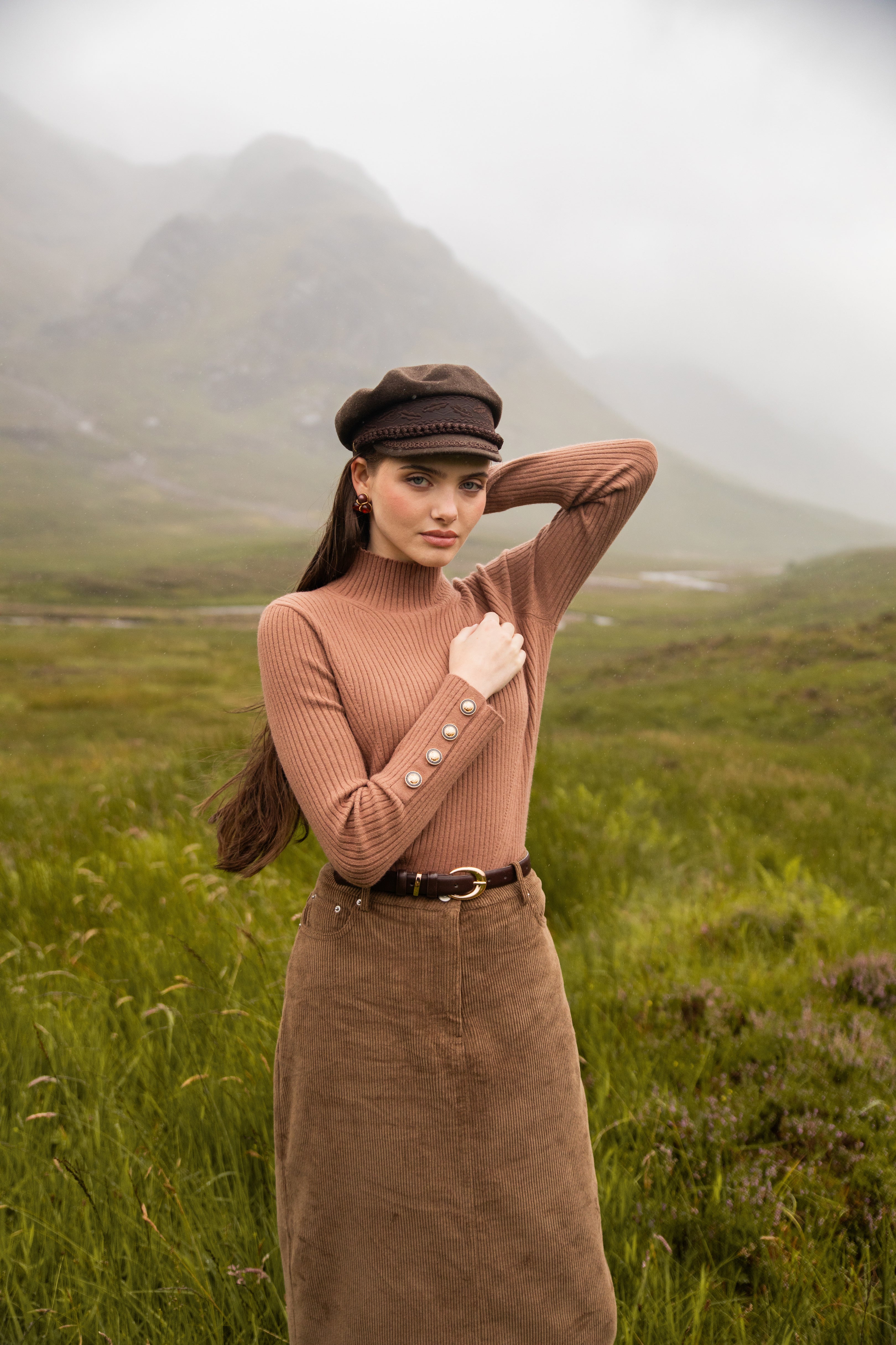 Pashmina Rib Knit Mock Neck Tan - Image 3