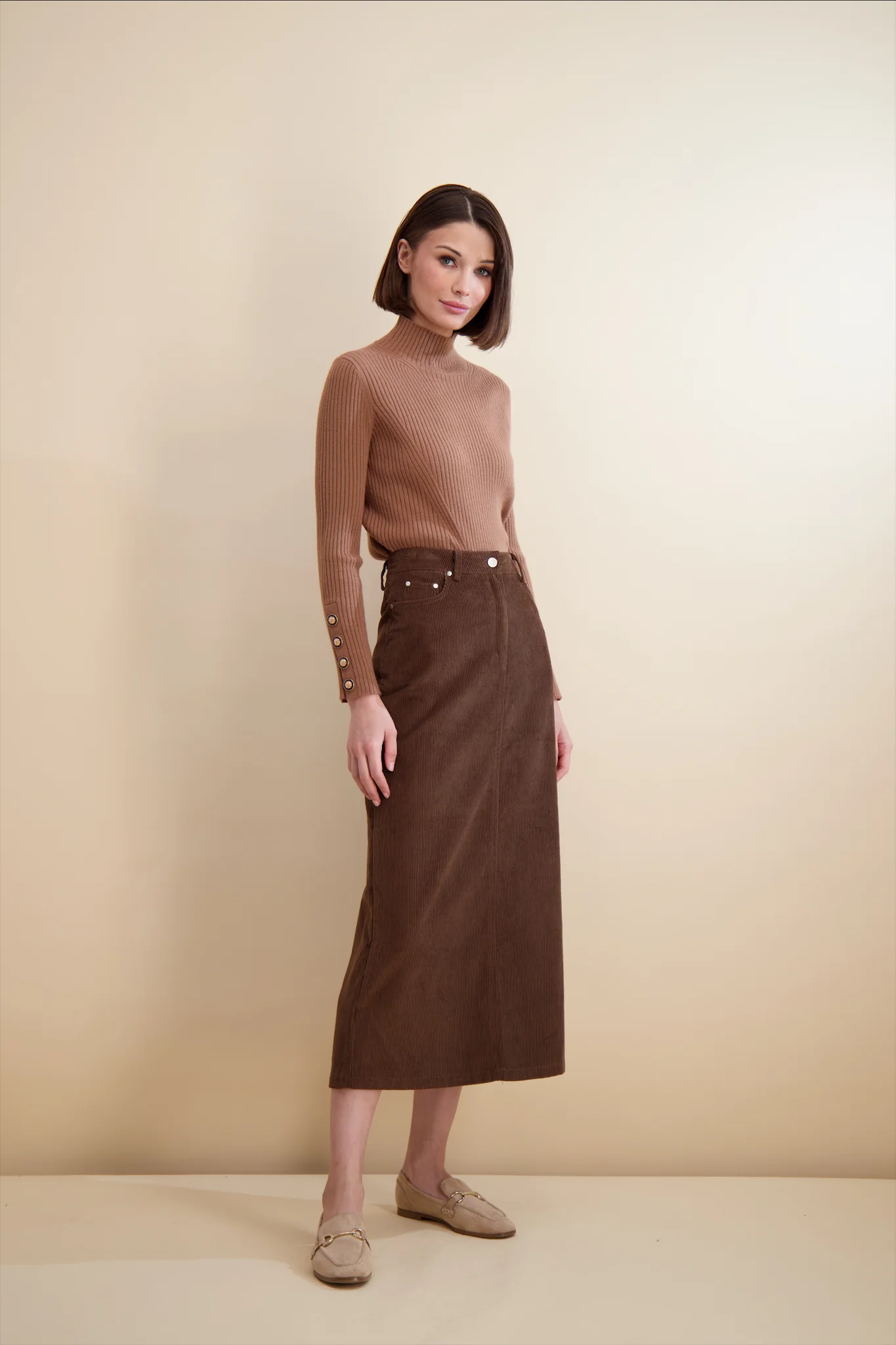 Pashmina Rib Knit Mock Neck Tan - Image 8