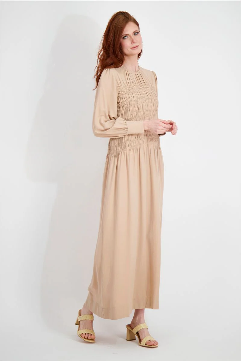 Pashmina Smocked Maxi Tan - Image 2