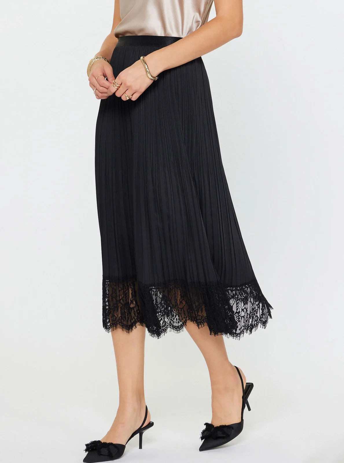 Pleated Midi Skirt W/ Lace Trim - Image 2