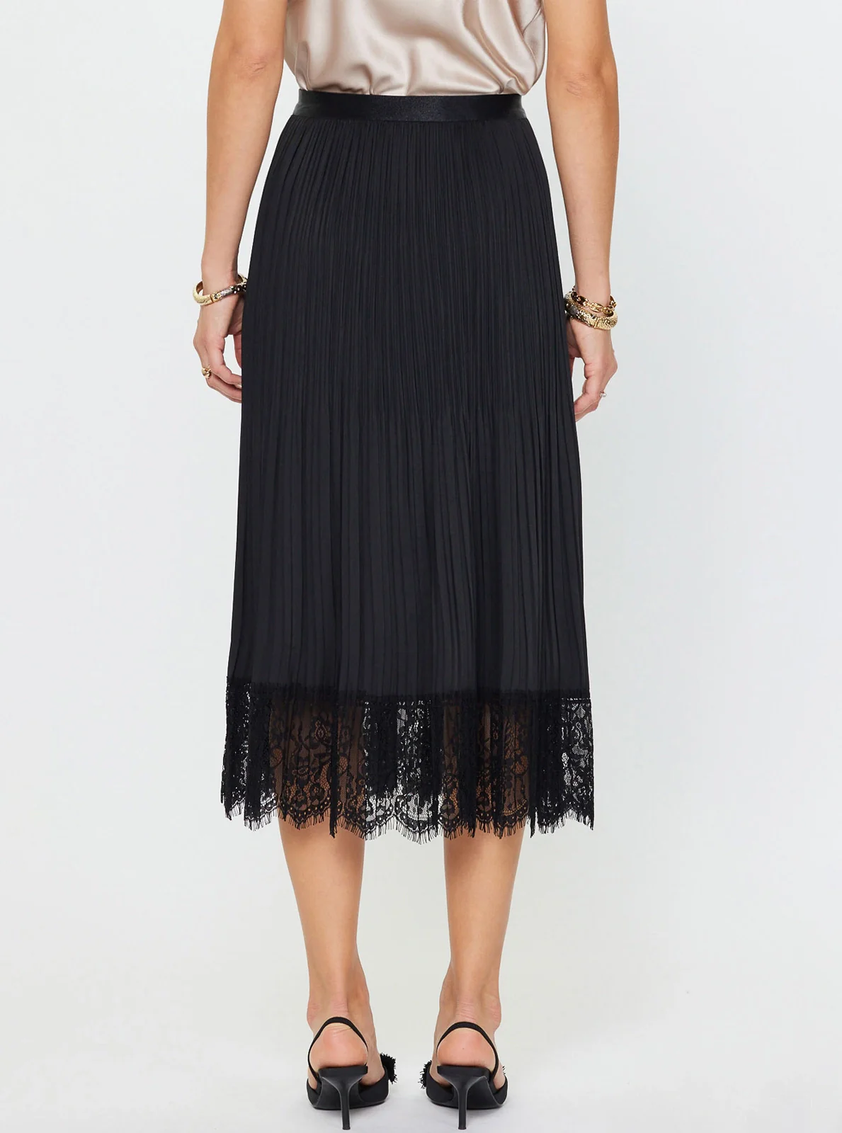 Pleated Midi Skirt W/ Lace Trim - Image 3