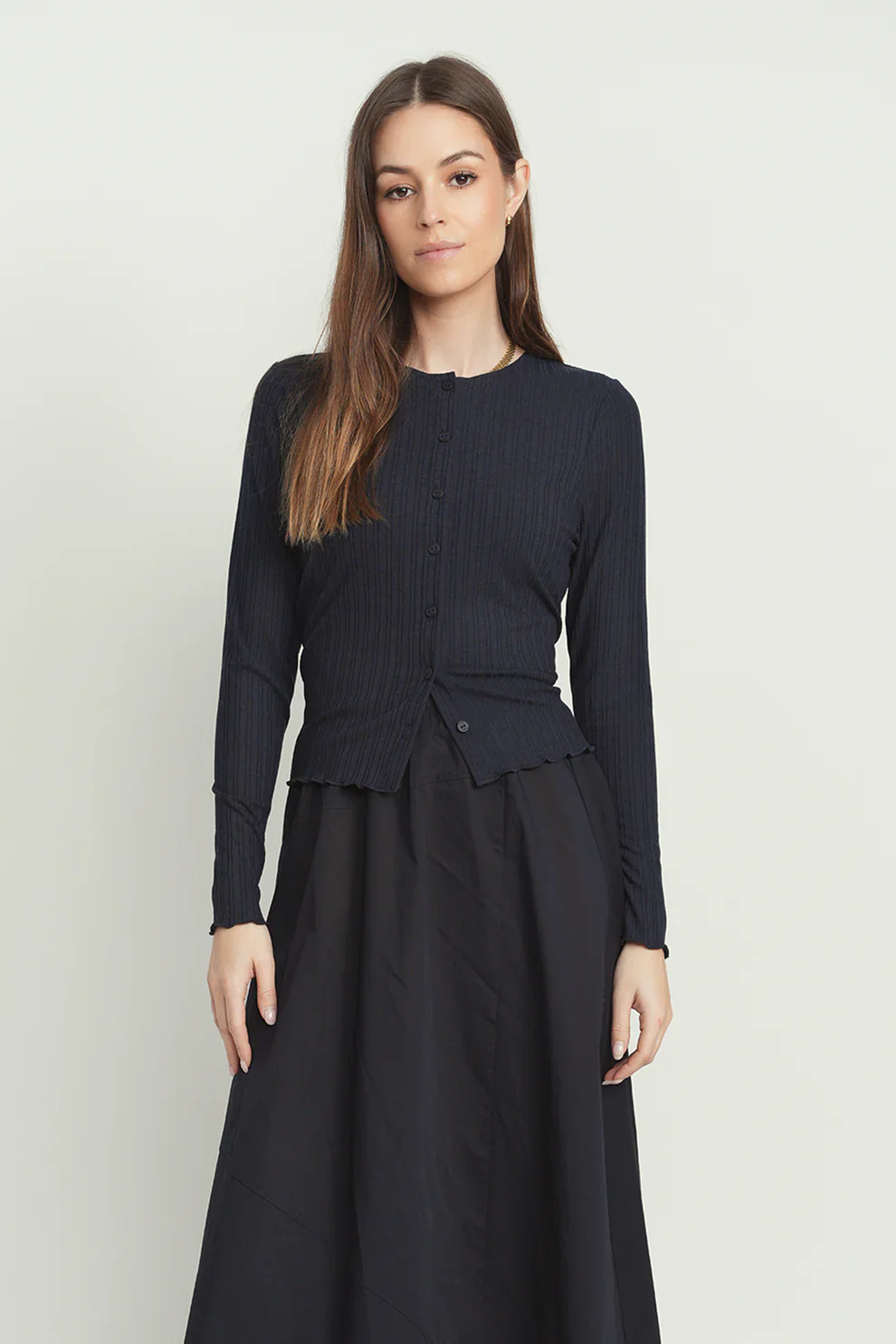 Point Lettuce Edge Ribbed Cardi - Image 2