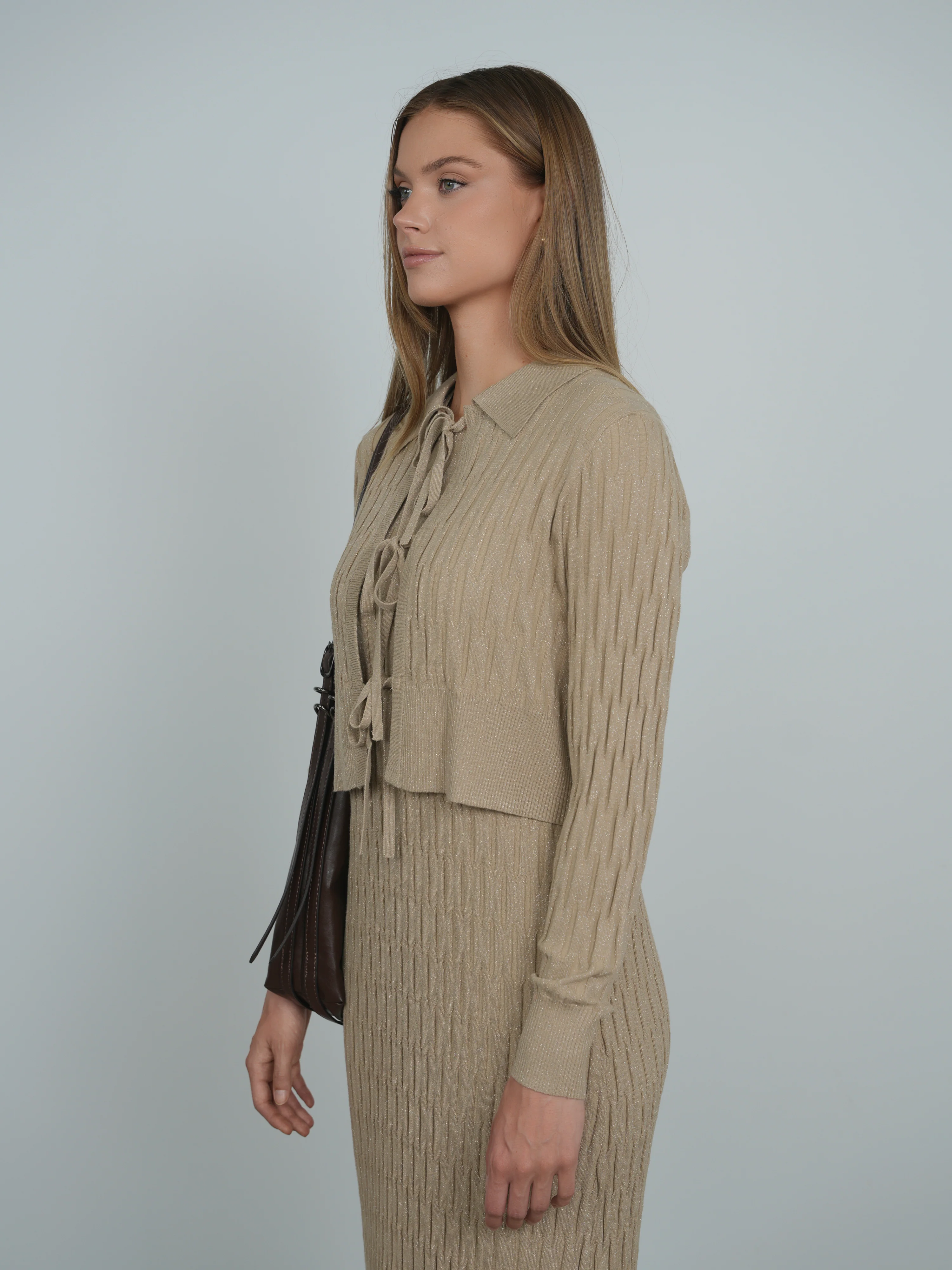 Point Metallic Knit Bow Cardi - Image 6