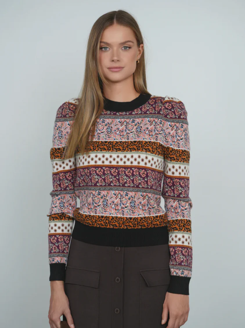 Point Puff Sleeve Jacquard Sweater - Image 3