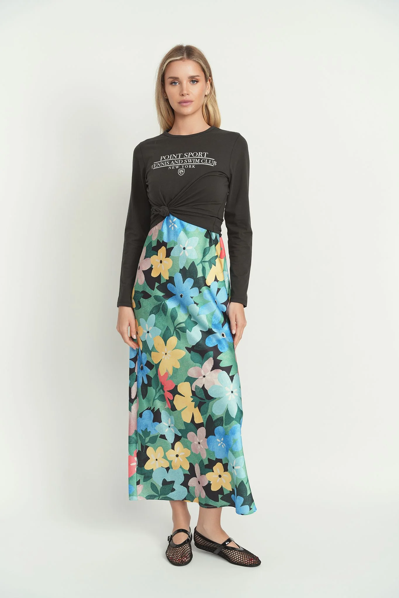 Point Satin Straight Slip Dress - Image 2