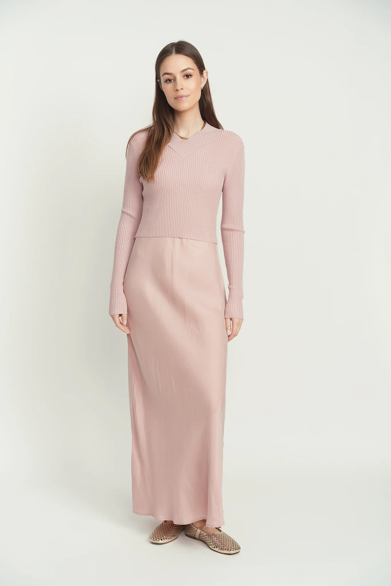 Point Solid Satin Aline Slip Dress - Image 3
