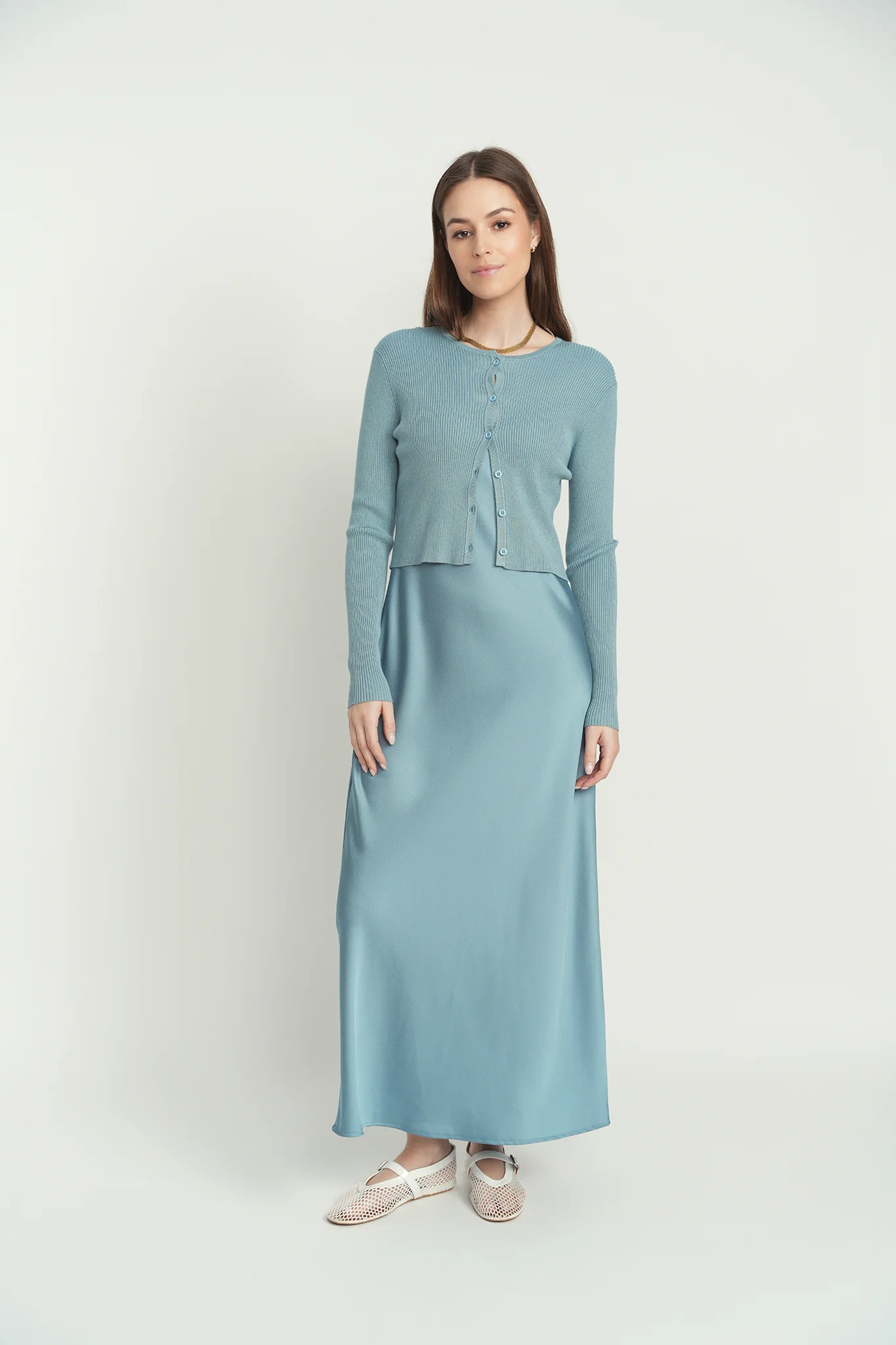 Point Solid Satin Aline Slip Dress - Image 4