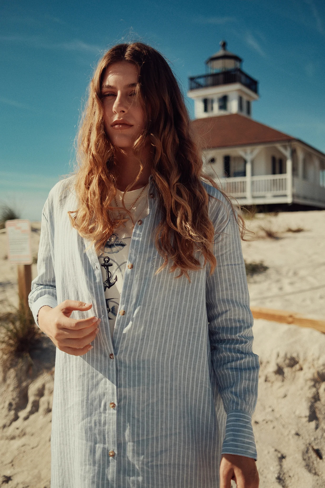 Point Stripe Linen Dress - Image 5