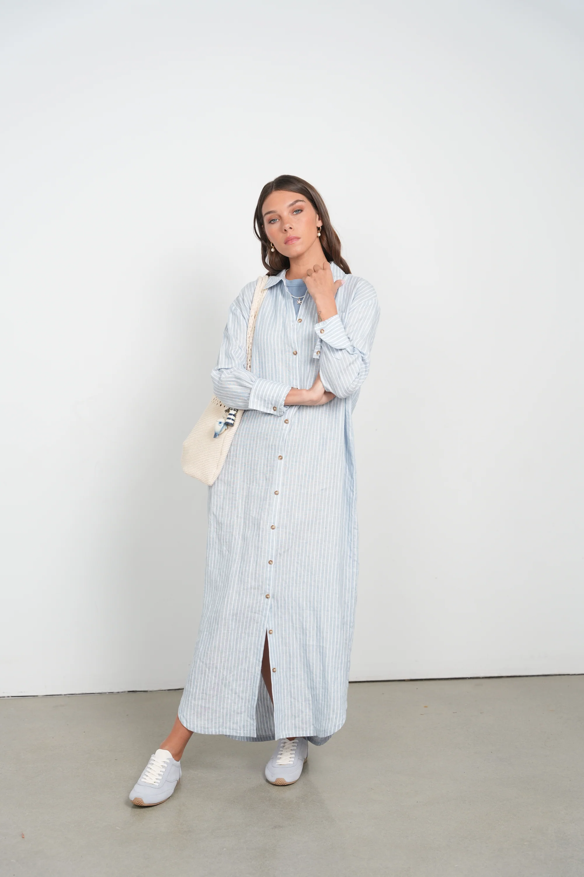 Point Stripe Linen Dress - Image 6