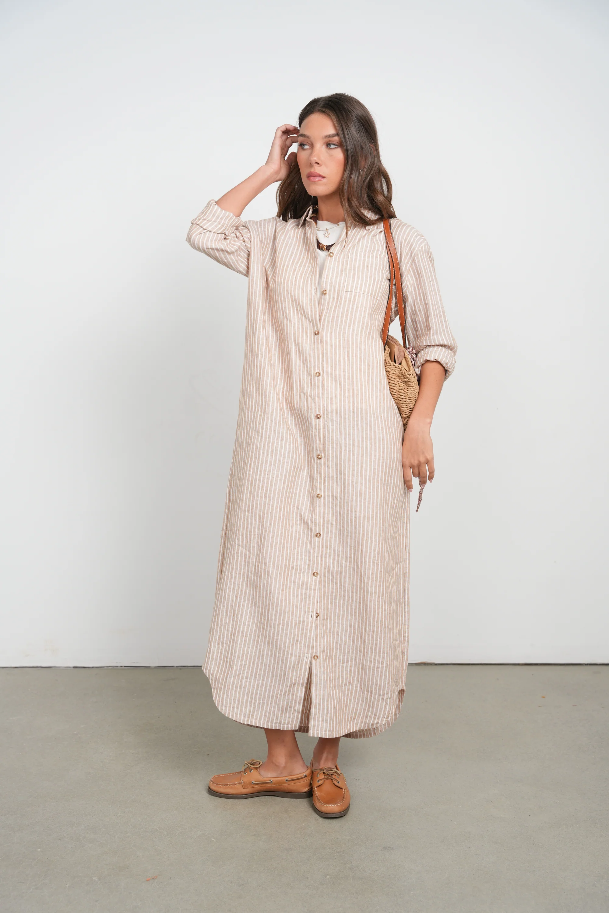 Point Stripe Linen Dress - Image 7