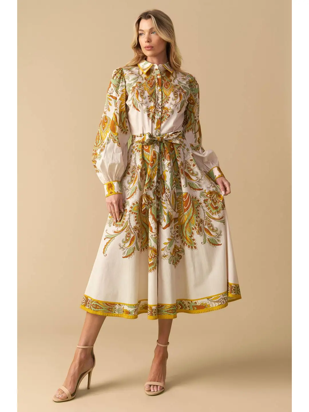 Printed Woven Midi Shirt Dress Ivory - Image 3