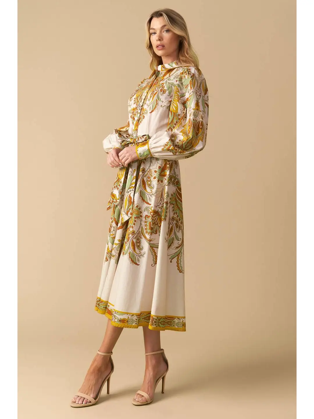 Printed Woven Midi Shirt Dress Ivory - Image 4